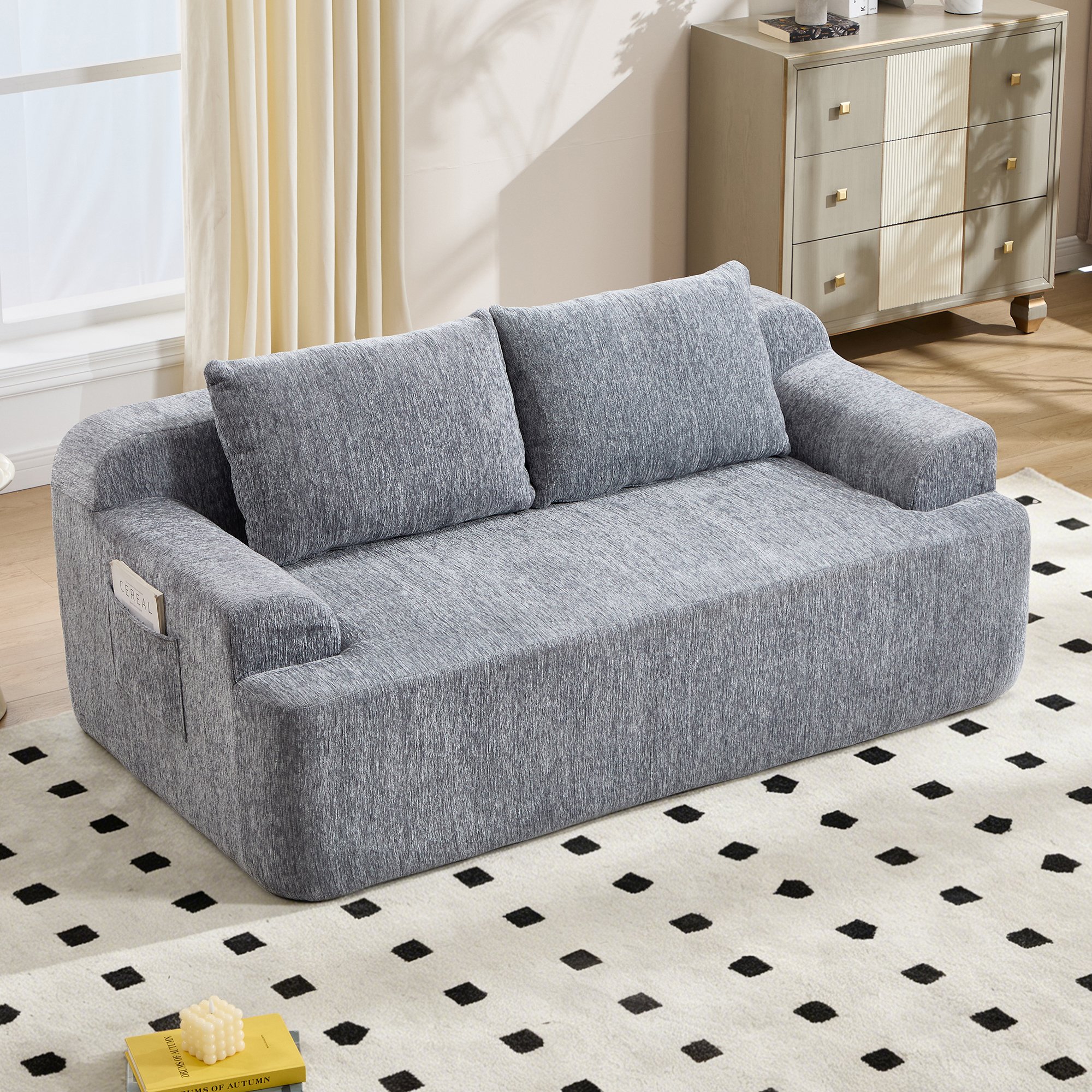 Canapé 2 places confort mémoire de forme avec ressorts renforcés, coussins amovibles lavables et installation rapide sans outils