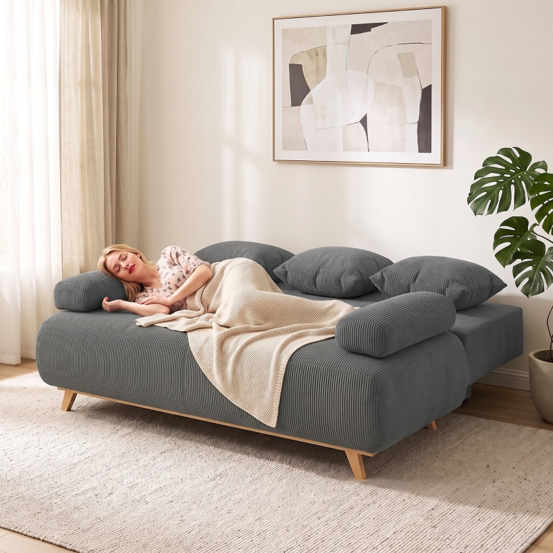 Grand canapé-lit 3 places dimensions 188x100x84 cm, se transforme en lit simple 188x140 cm avec espace de stockage sous l'assise