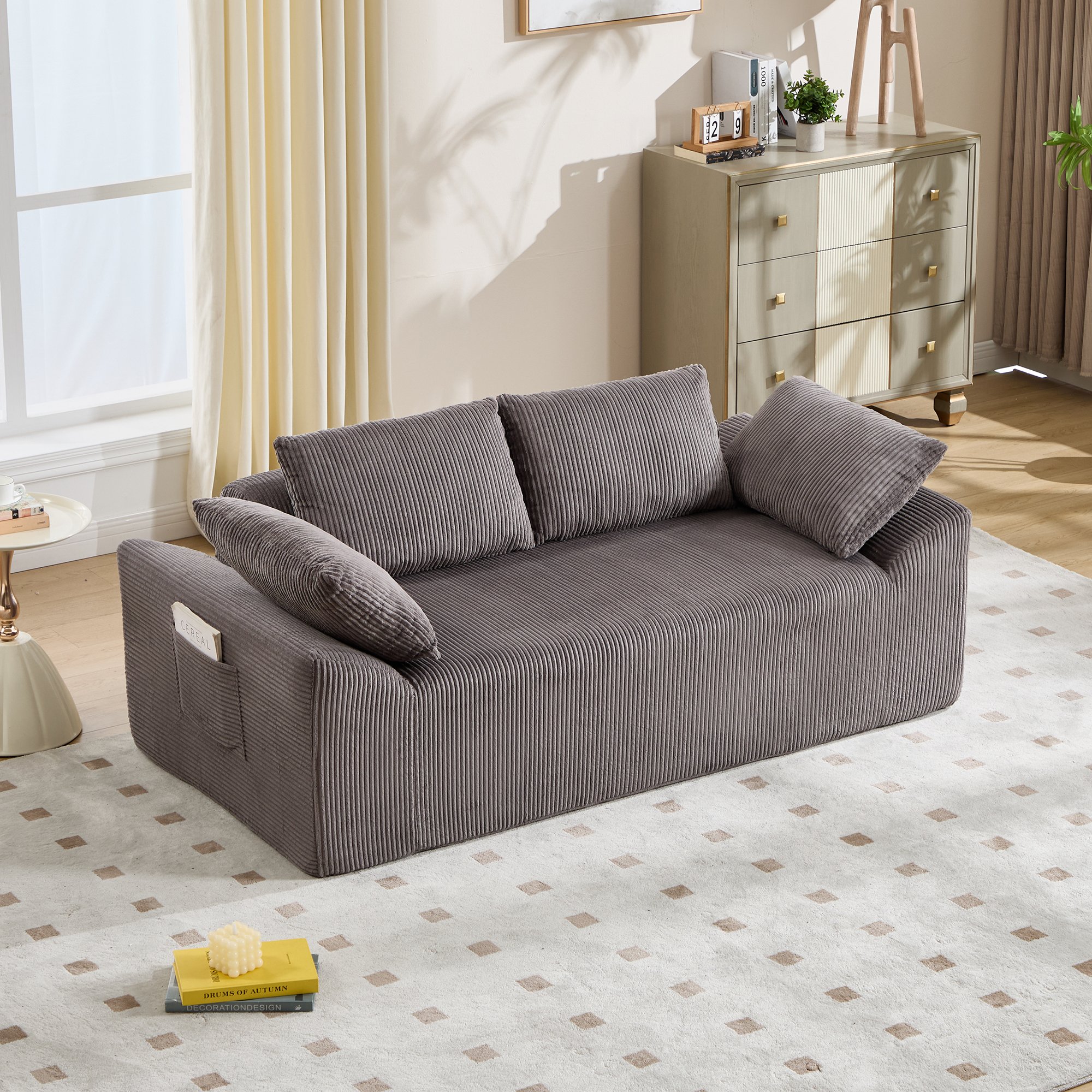 Canapé Droit Sans Assemblage, Mousse Haute Densité, Design Épuré Pour Salon Chambre Bureau, Couleur Brown Gray