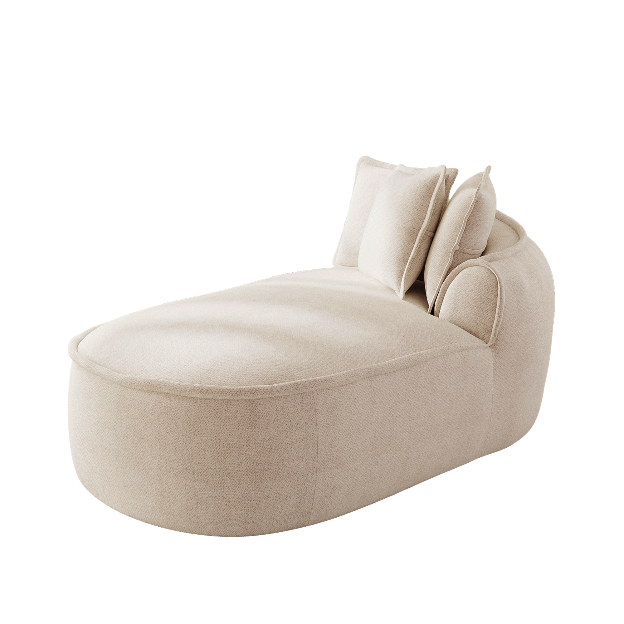 Canapé méridienne droit en chenille taupe clair, structure sans cadre et coussins inclus, 2 modules