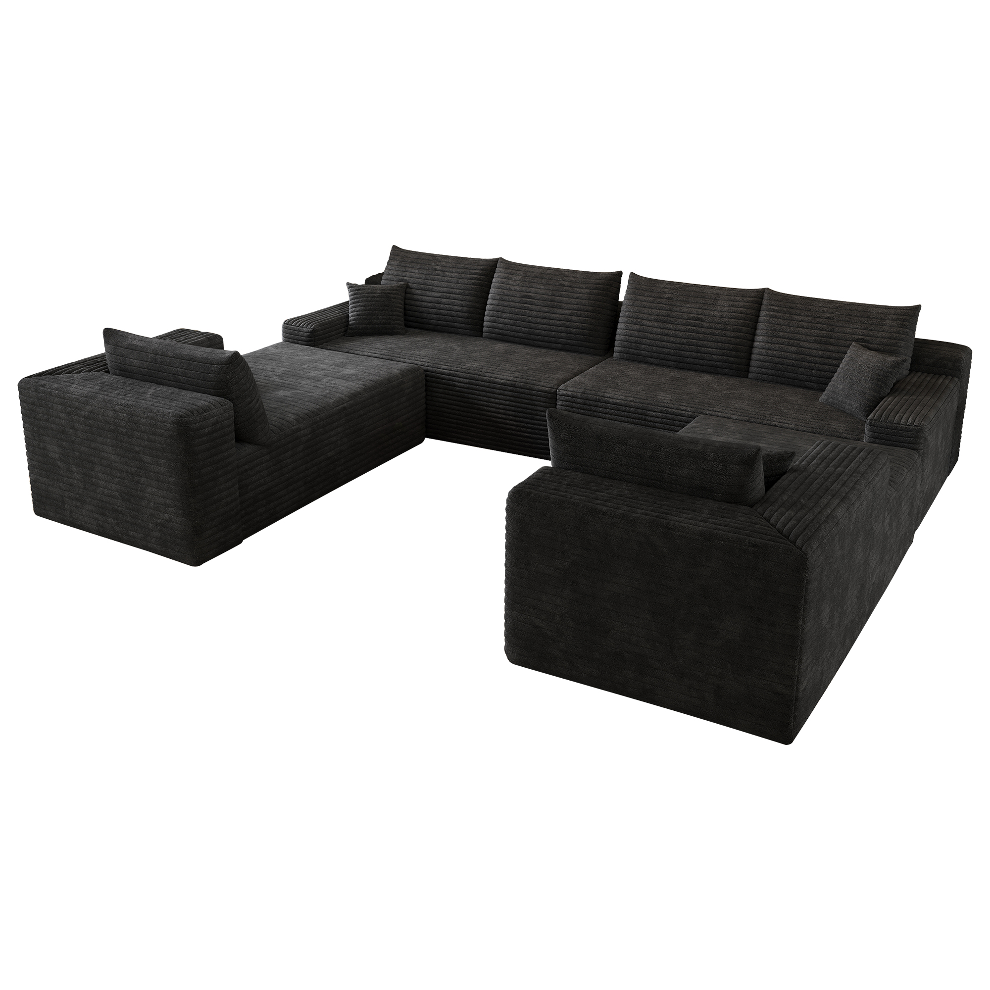 Canapé modulable noir en corduroy 302x242cm sans structure avec mousse haute élasticité pour salon moderne et confortable