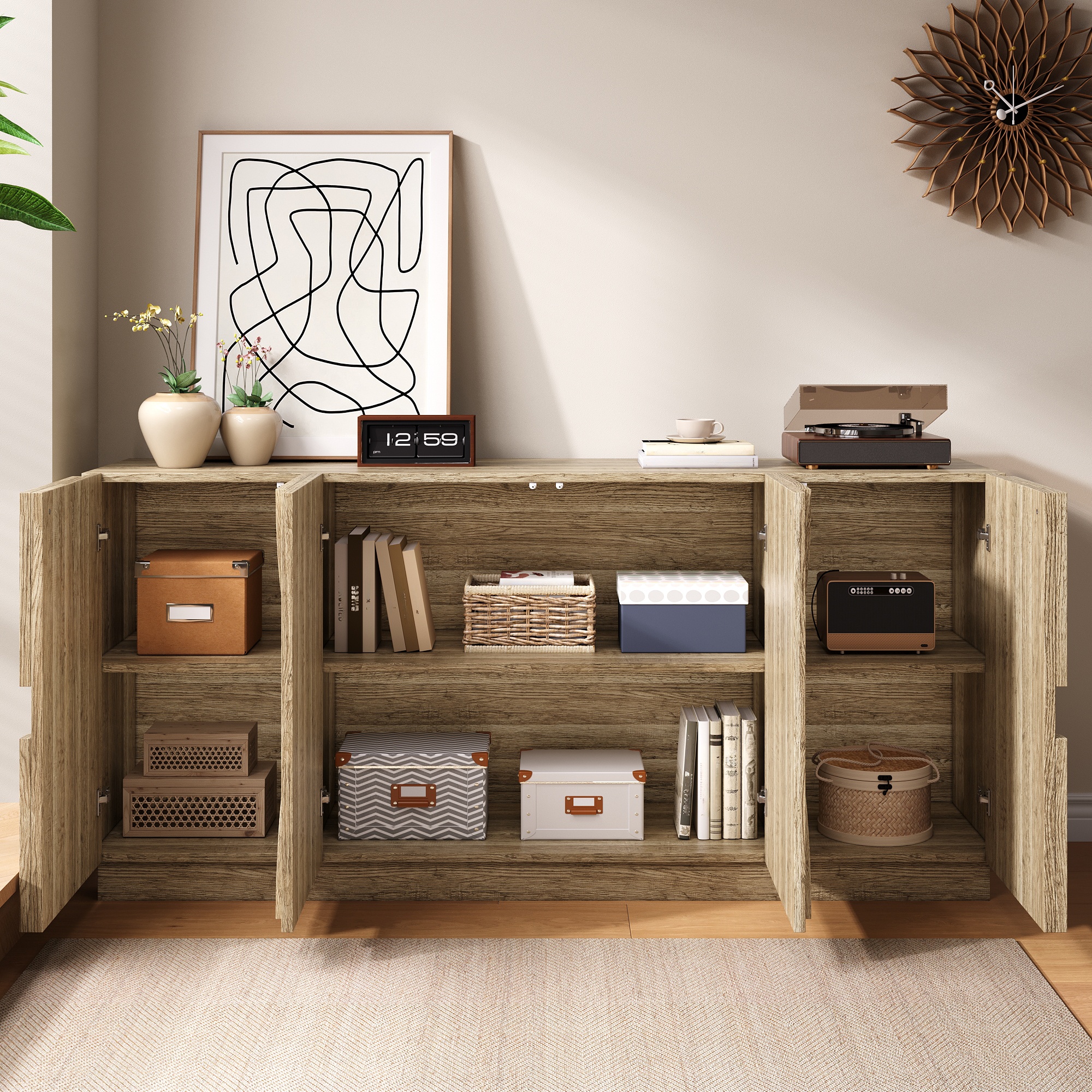 Buffet Rangement Multi-usages 160x40x80 cm avec Portes Silencieuses et Étagères Ajustables Design Minimaliste Bois