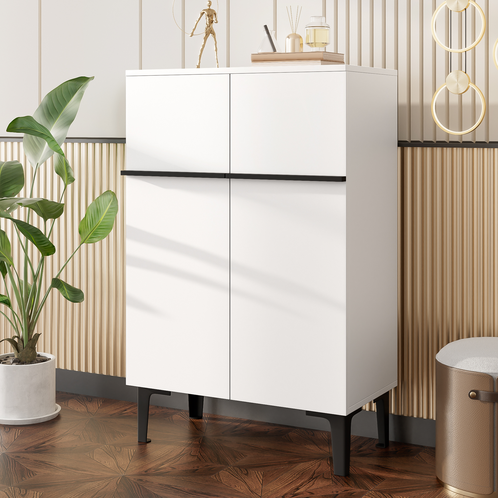 Meuble à chaussures 60x34,5x95 cm, double porte avec poignées noires, étagères ajustables pour rangement flexible et organisé