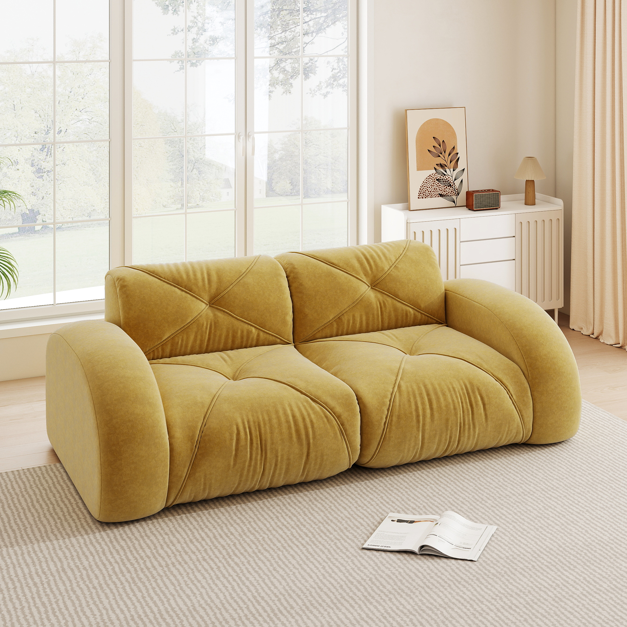 Canapé modulable 2 places avec mousse haute densité 32D, confort nuage doux et revêtement chenille résistant aux griffes