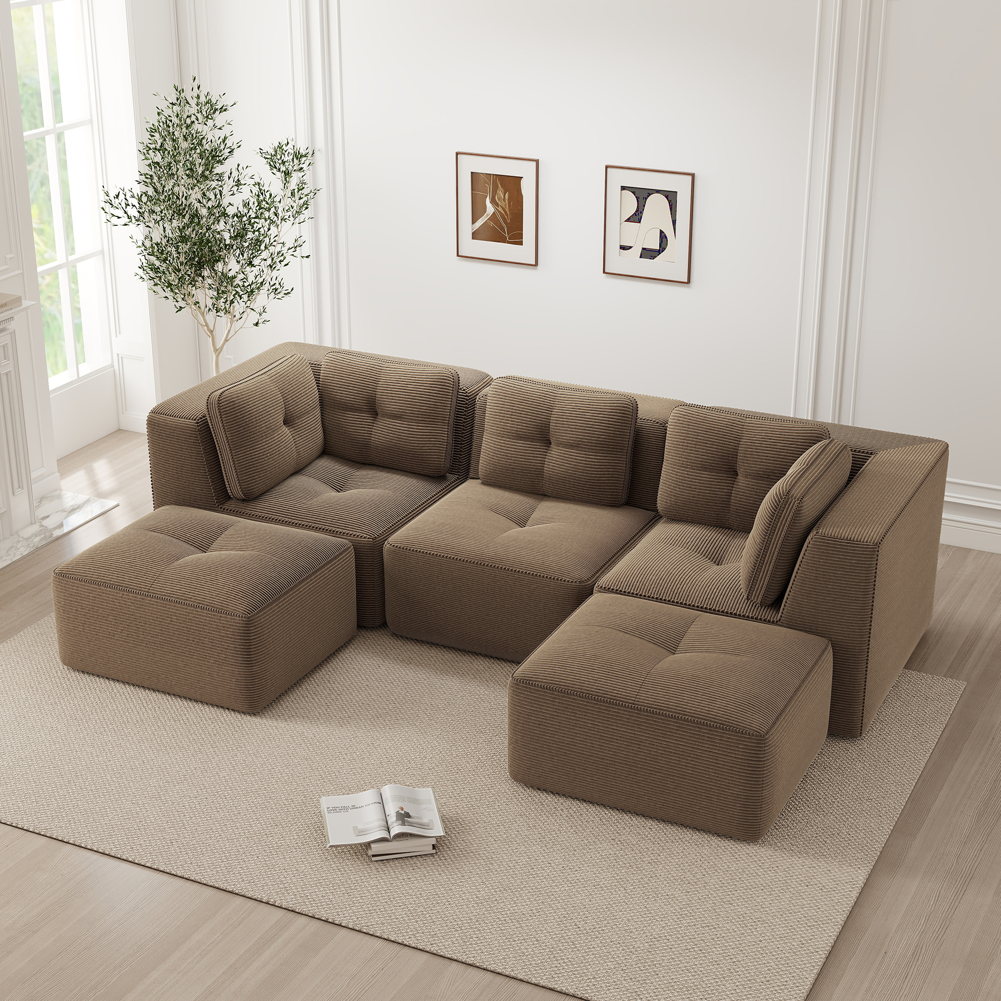 Canapé Modulable Avec Ottomane Profondeur 74 Cm Assise Profonde Confort Nuageux Design Moderne