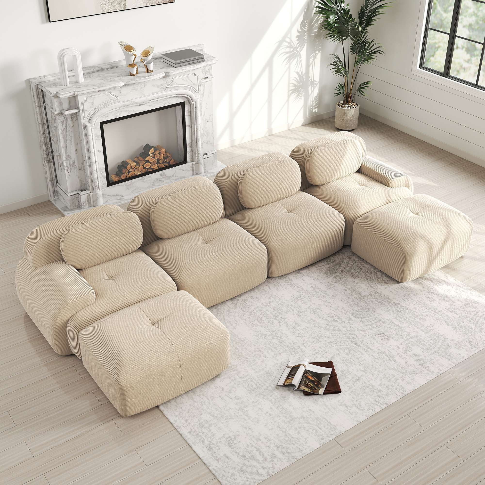 Canapé d'angle sans montage, modulable et ergonomique avec mousse 32D haute élasticité et accoudoirs larges