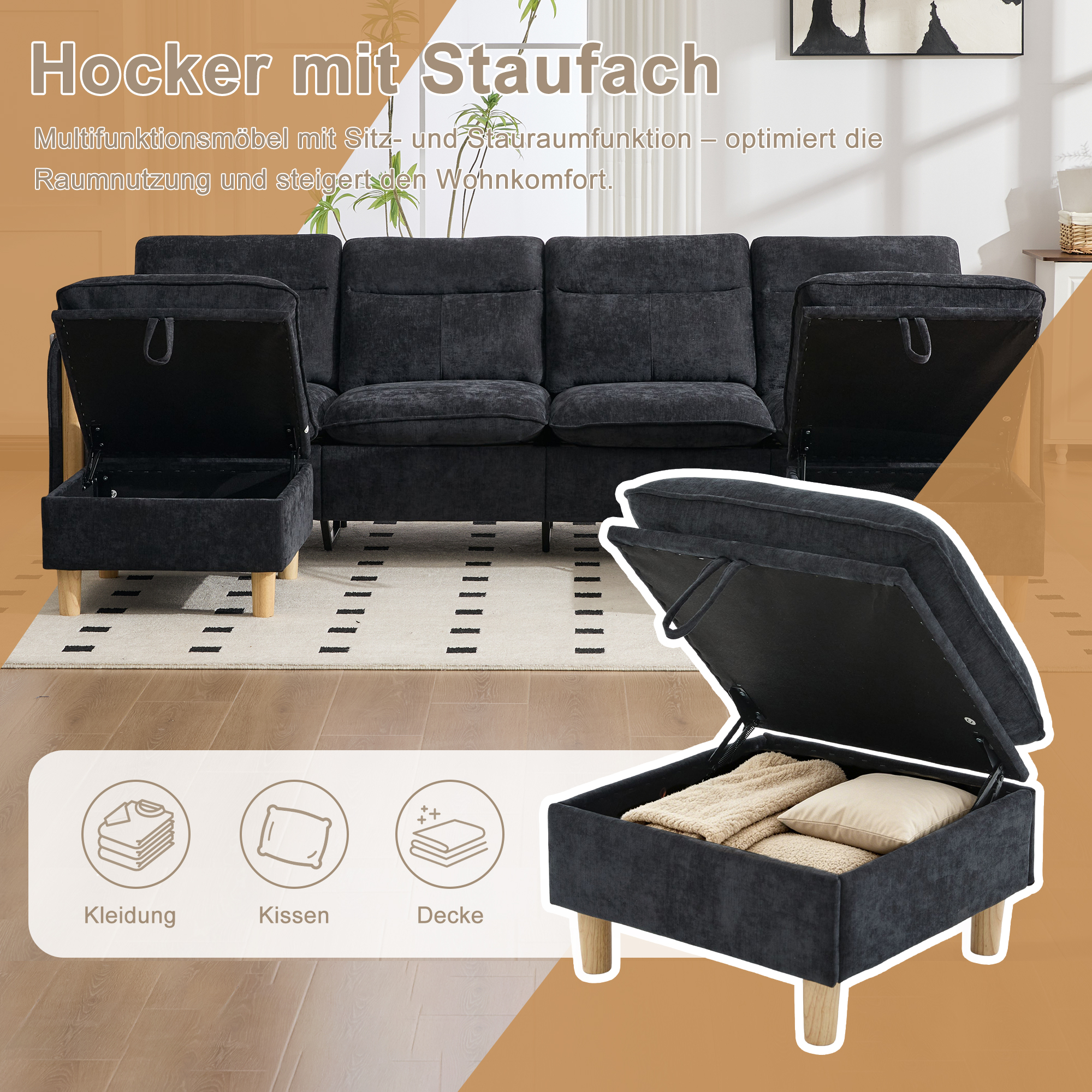 Deux poufs avec rangement dissimulé