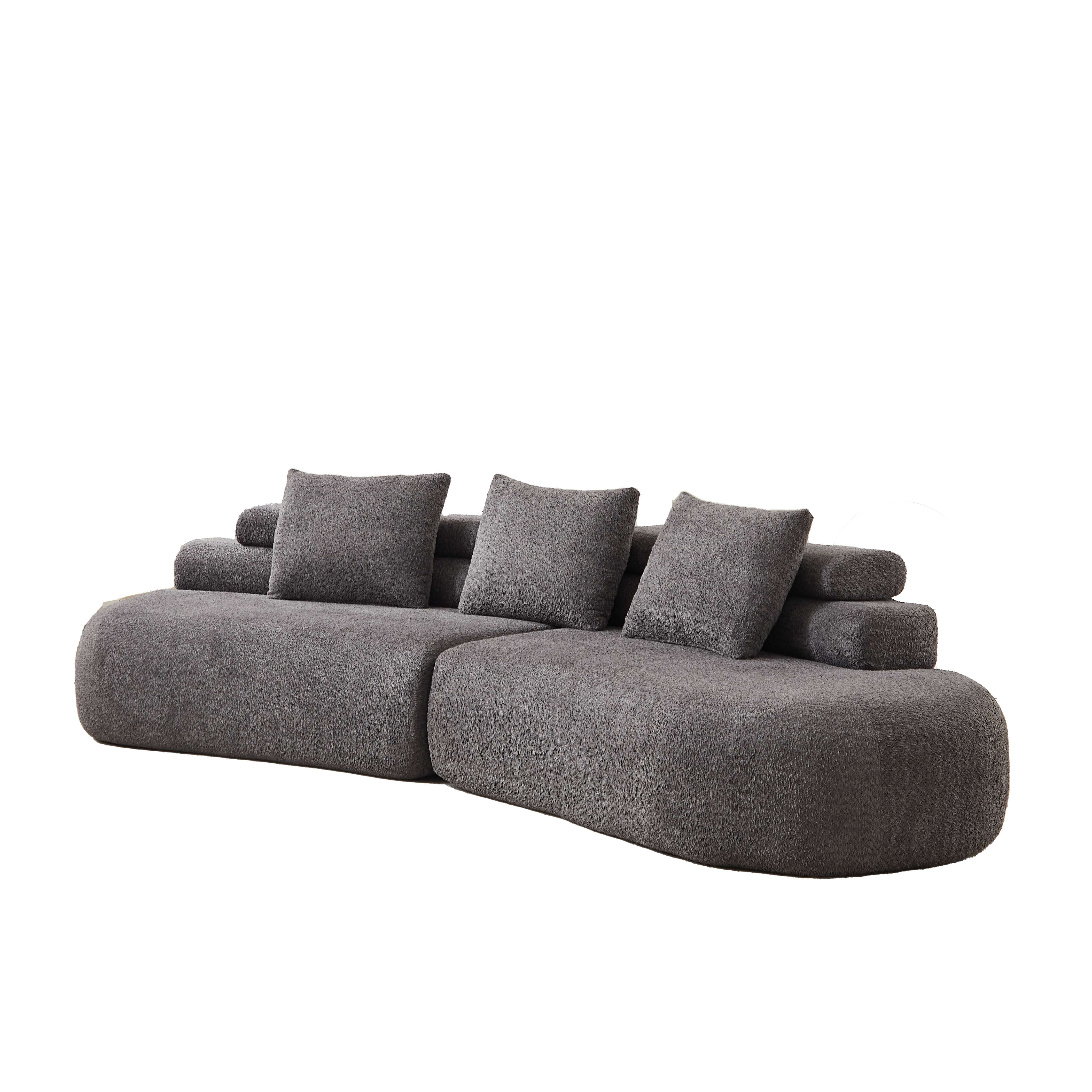 Canapé Modulable 3 Places en Chenille Gris Anthracite Design Courbe Sans Accoudoirs pour Salon et Chambre Enfant