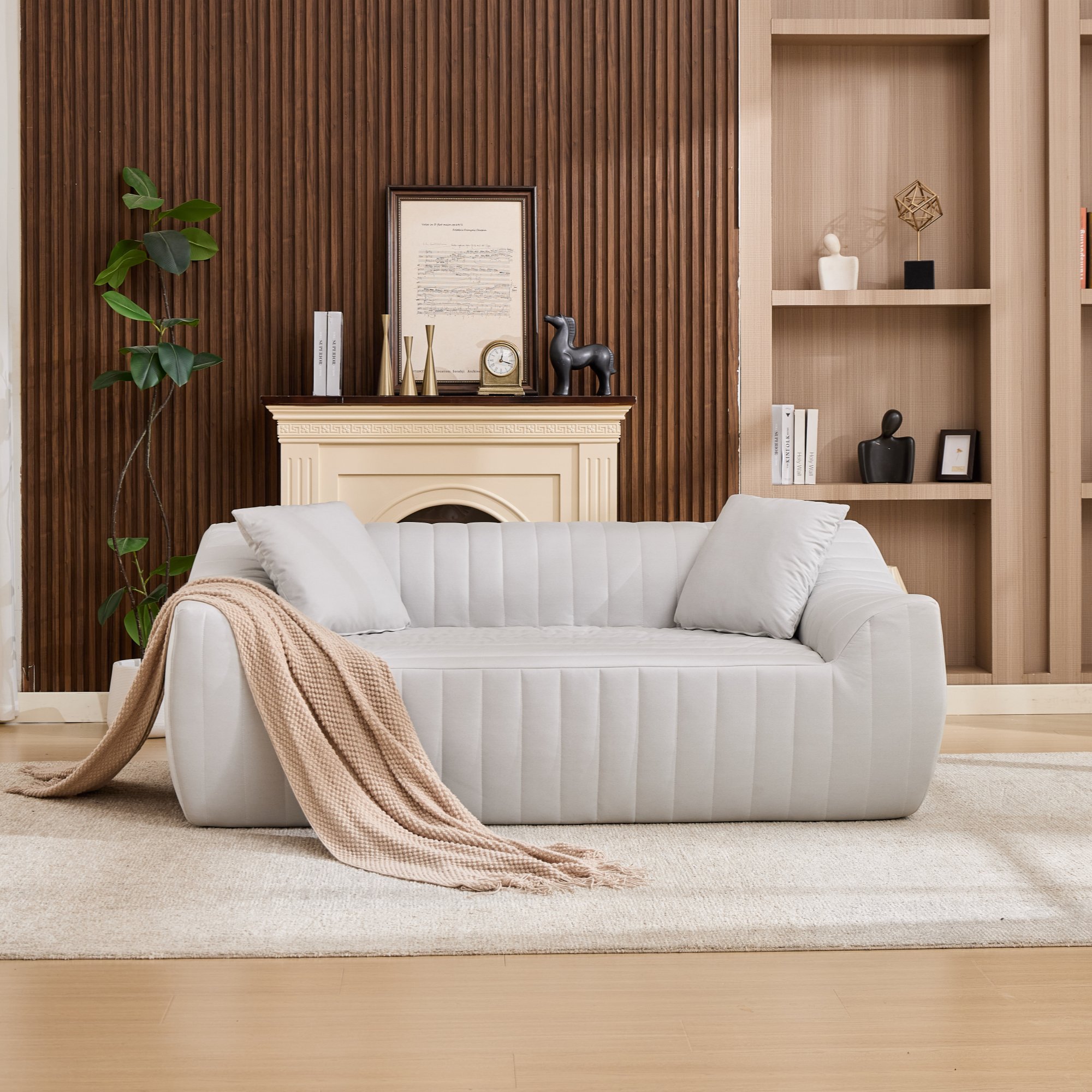 Canapé 2 places design en tissu technique blanc, capitonné vertical pour salon, bureau et chambre
