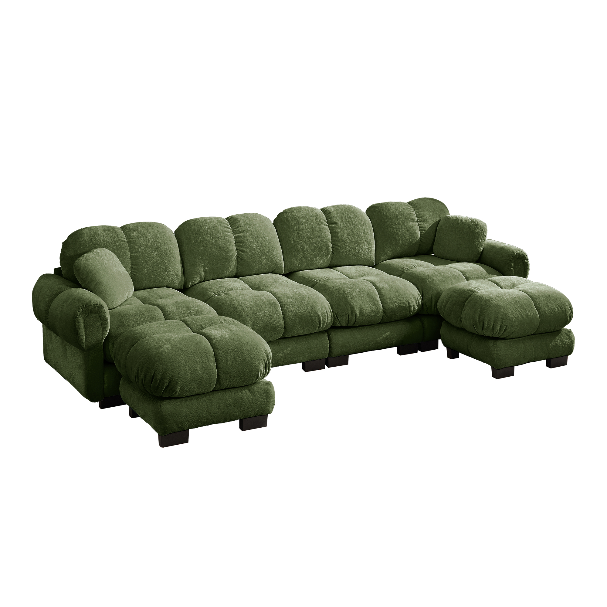 Canapé Modulable 4 Places En U, Canapé D'angle Panoramique Avec Tissu Chenille Vert, Design Ergonomique Et Coussins Matelassés Pour Salon Moderne