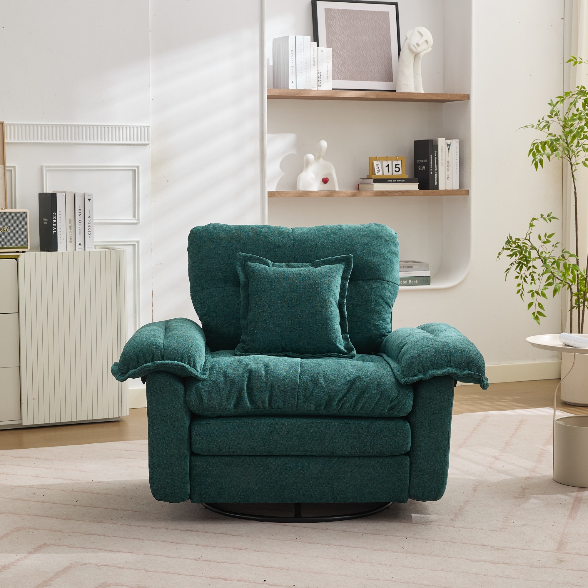 Fauteuil Rotatif 360° en Chenille Vert - Fauteuil Pivotant Surdimensionné pour Salon et Chambre avec Coussin de Soutien Ergonomique