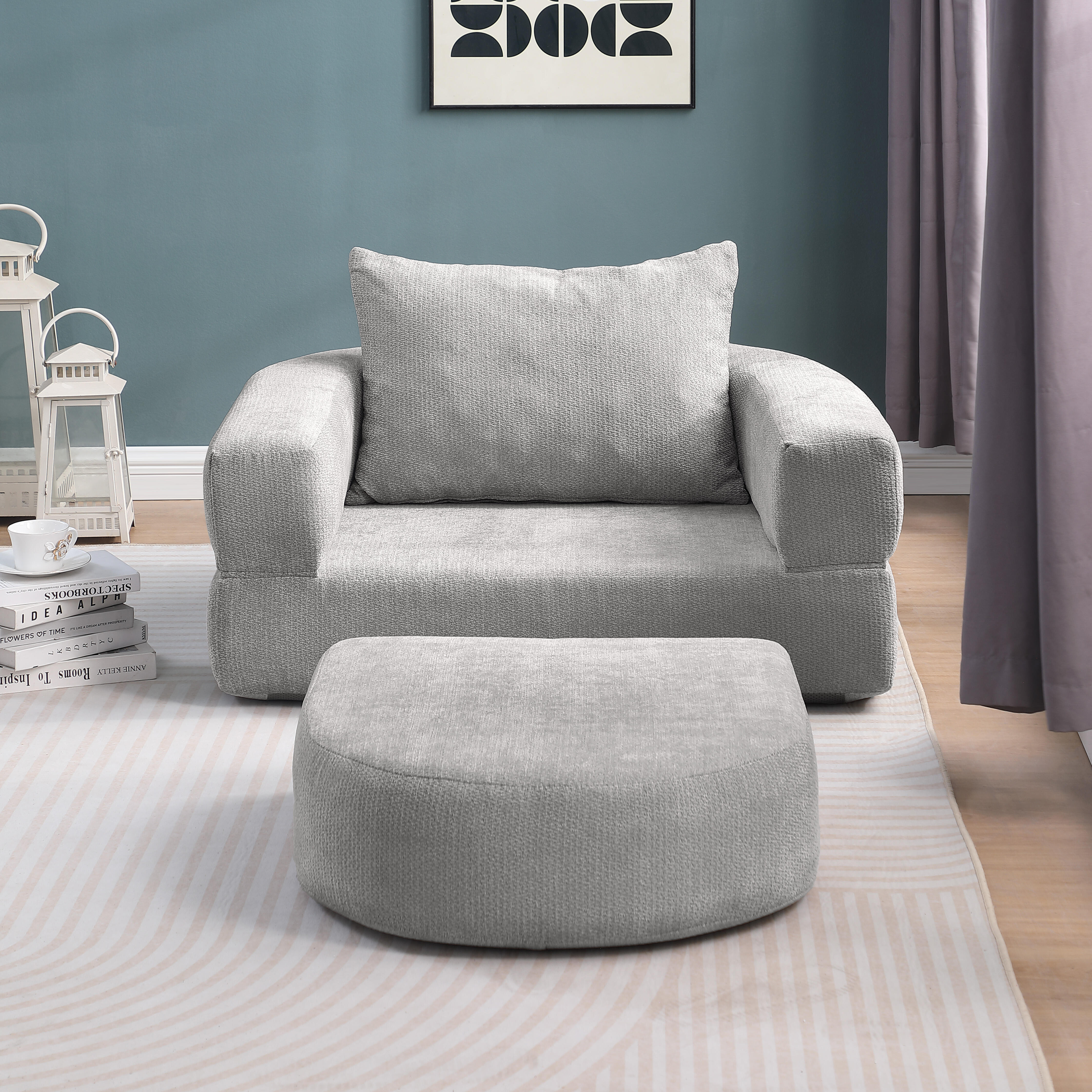 Canapé Modulable Convertible Lit Gris Chenille - Canapé Pliable Salon Chambre Moderne Design Minimaliste Compact