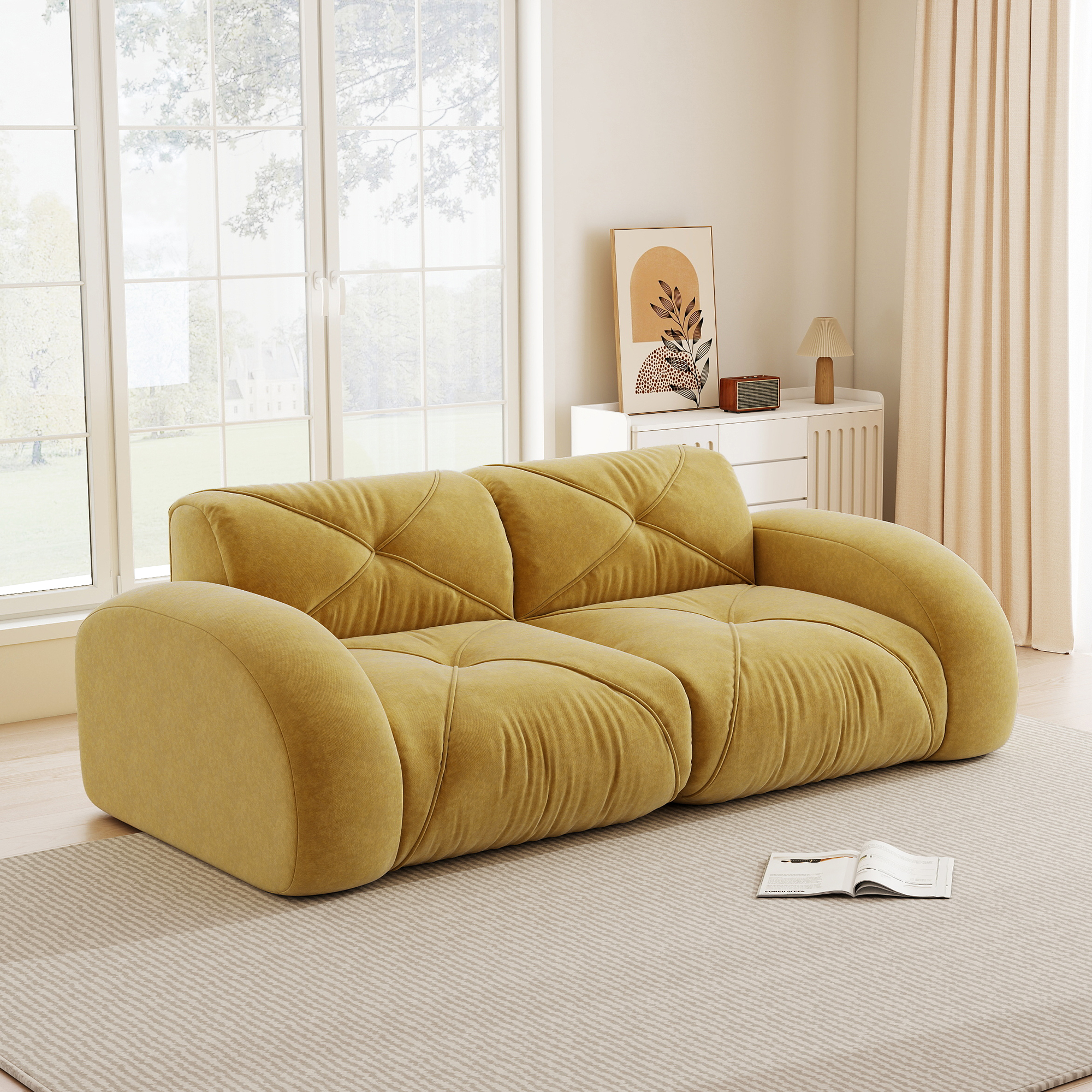 Canapé modulable 2 places avec mousse haute densité 32D, confort nuage doux et revêtement chenille résistant aux griffes