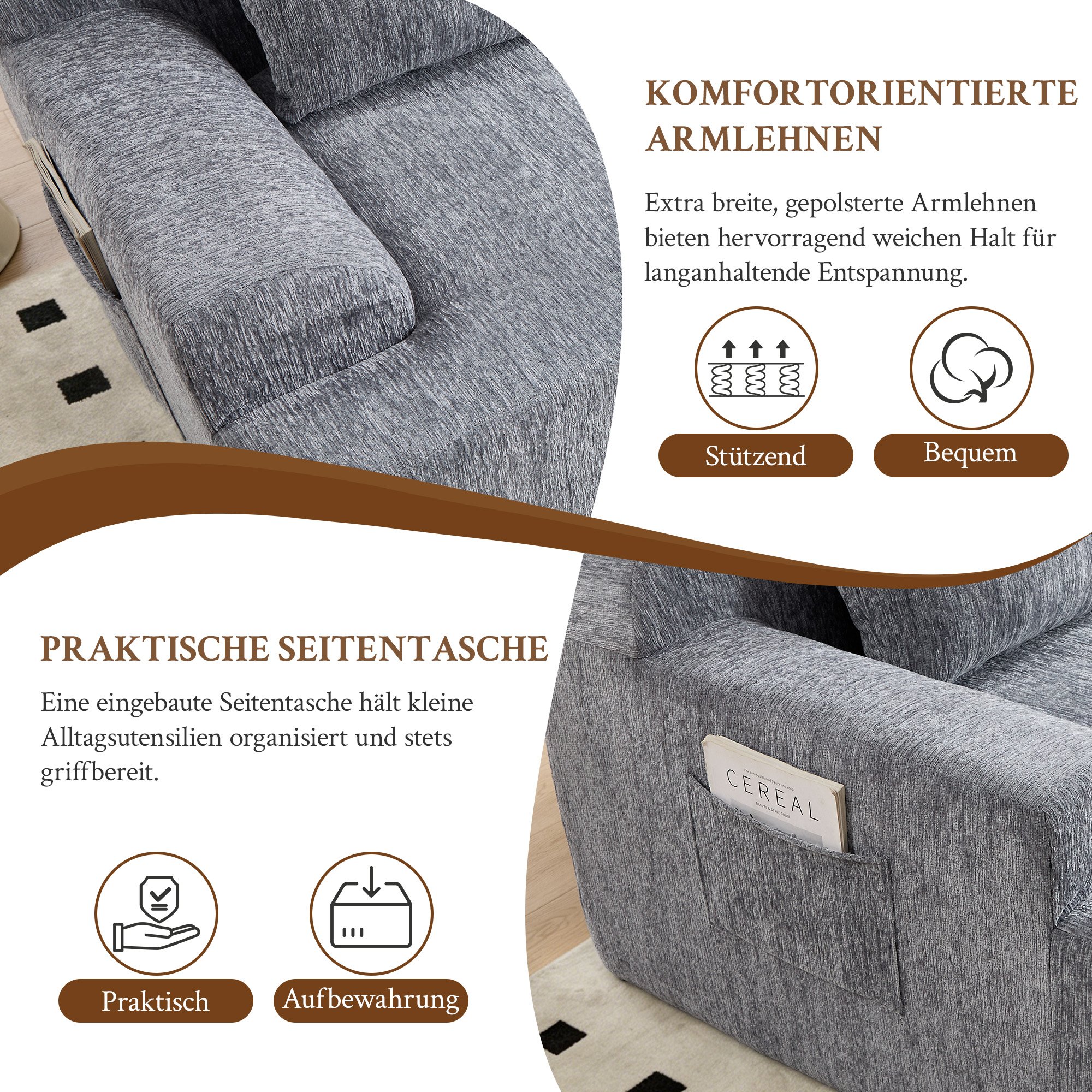 Canapé 2 places confort mémoire de forme avec ressorts renforcés, coussins amovibles lavables et installation rapide sans outils