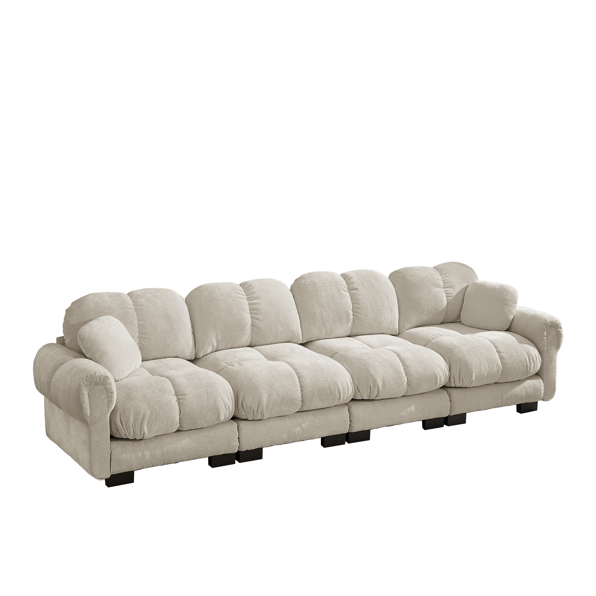 Canapé Modulable 4 Places en Tissu Chenille Kaki Clair, Design Ergonomique avec Coussins Épais et Accoudoirs Courbes pour Salon Moderne