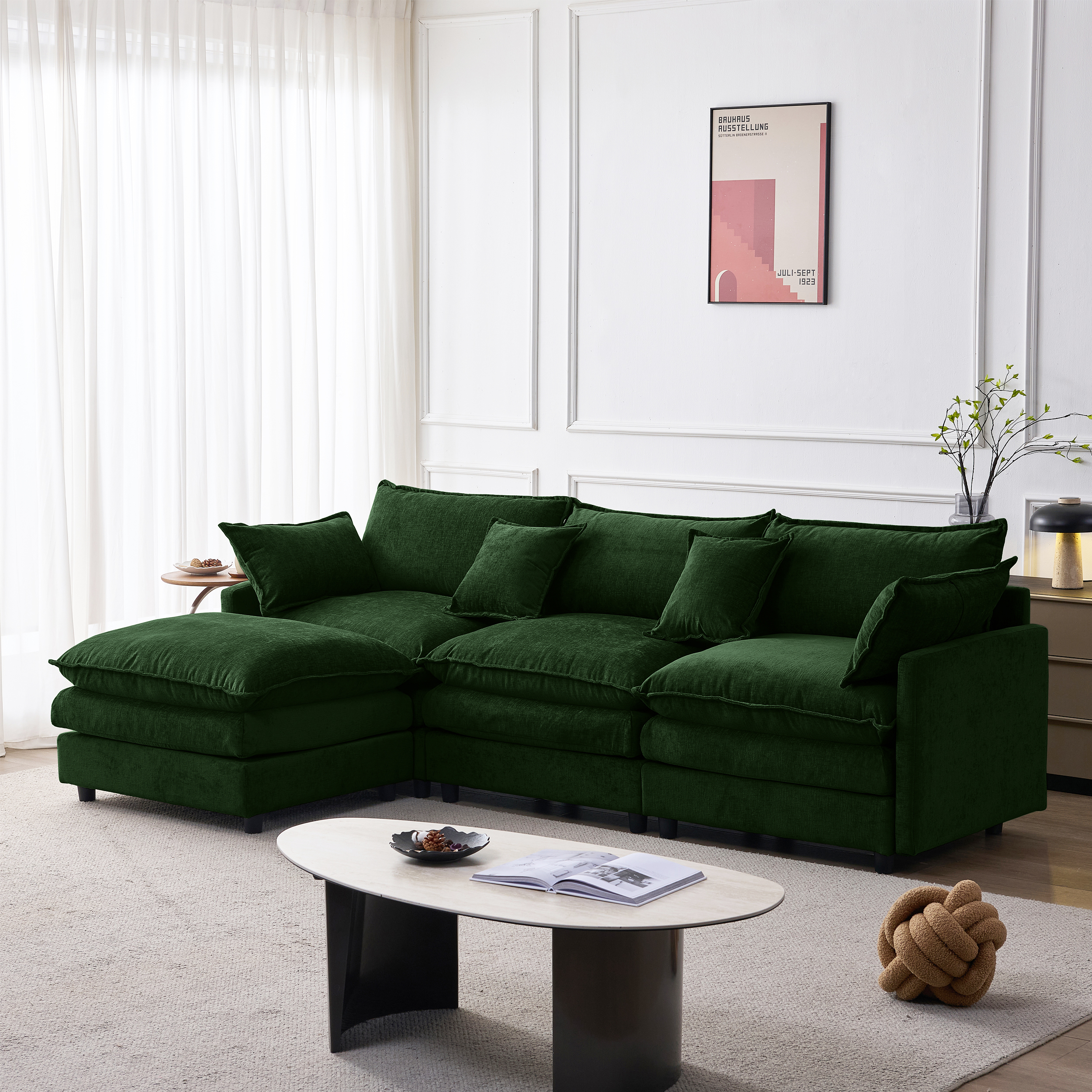Canapé d'angle Modulable avec Méridienne, Repose-pieds Amovible pour Salon, Confort Rembourré Pocket Springs, Coussins Inclus