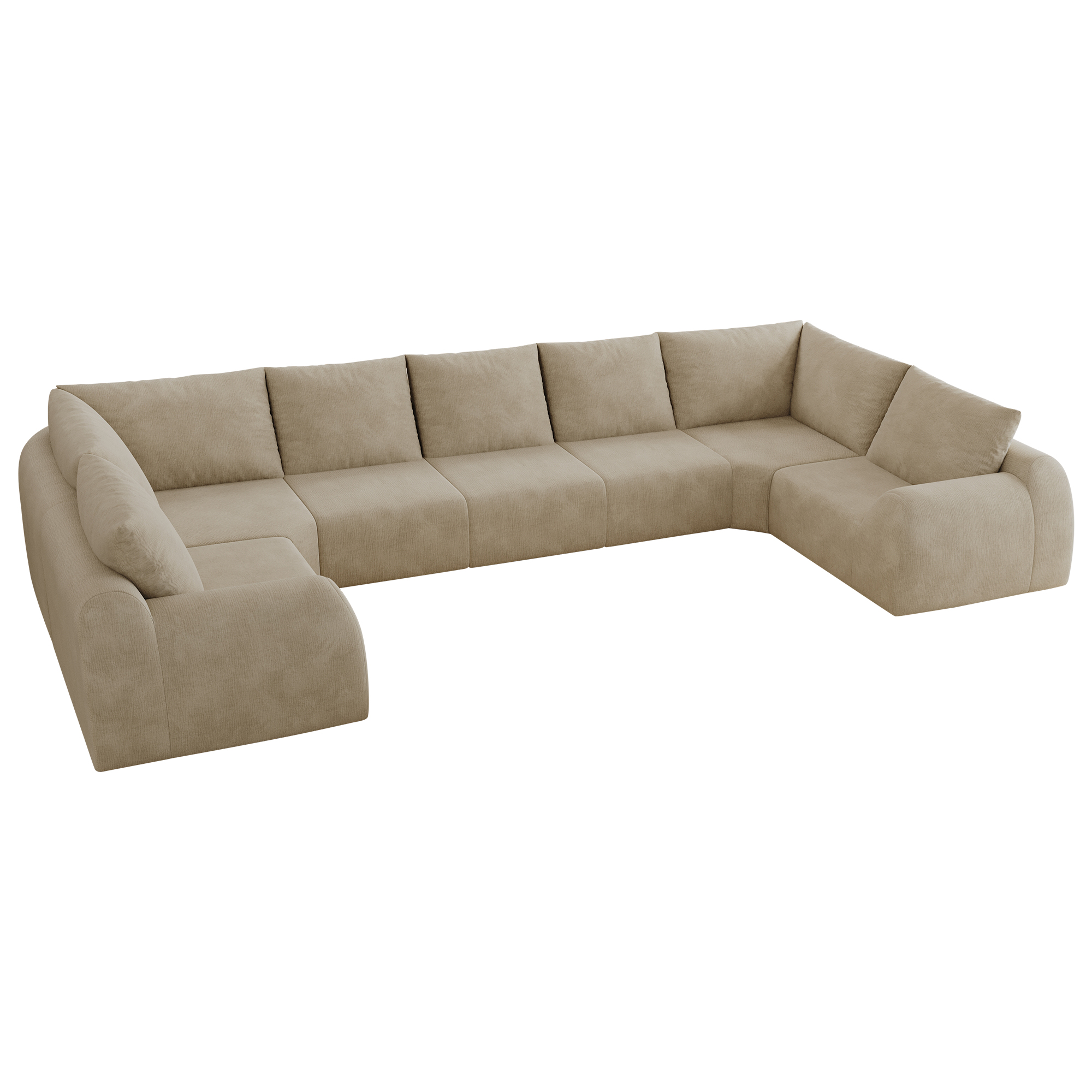 Canapé droit 411x200x85 cm en tissu chenille kaki, structure U-forme sans montage, mousse haute élasticité pour salon et chambre
