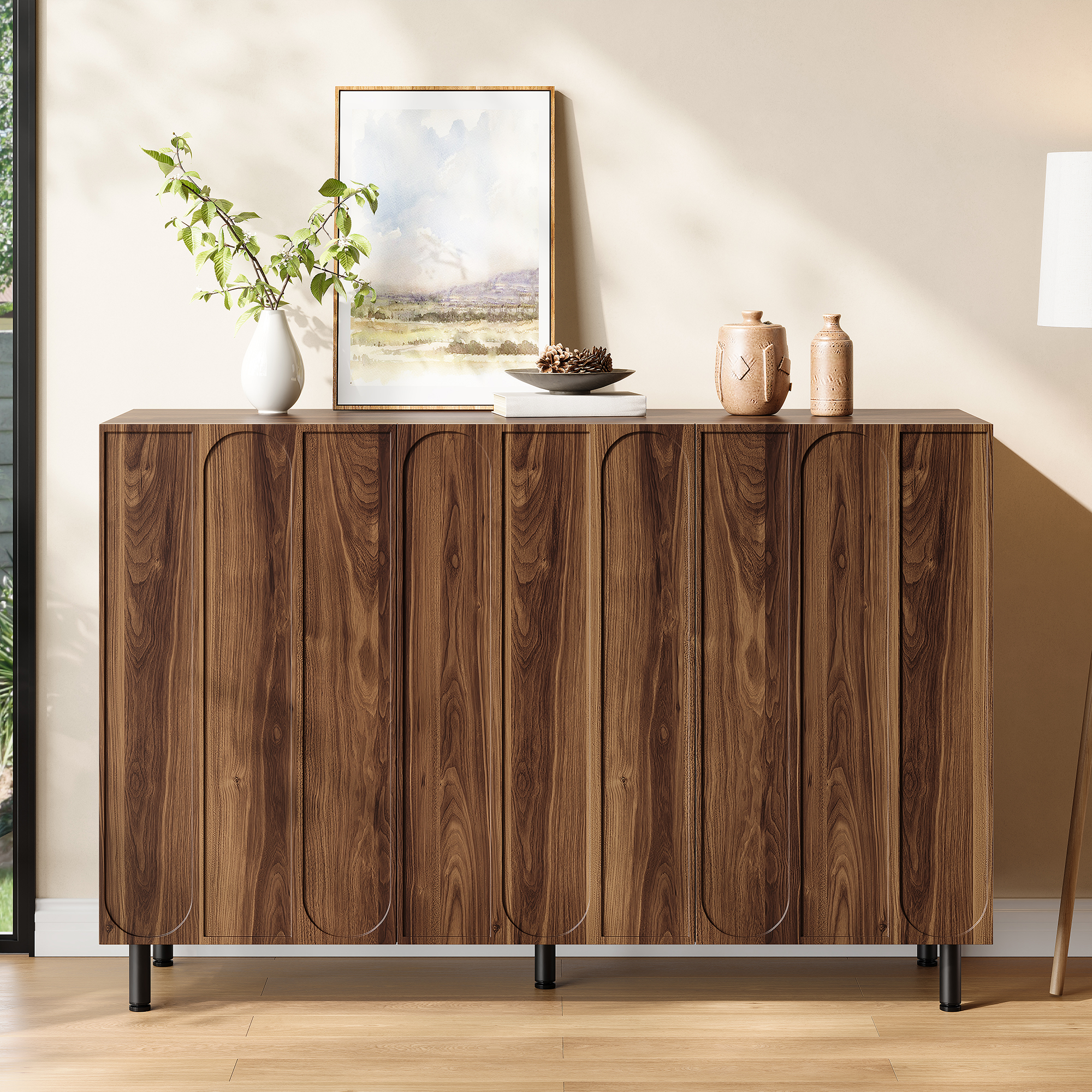 Meuble à chaussures Buffet 3 portes 120x37x80 cm avec étagères réglables et gonds amortis pour rangement entrée