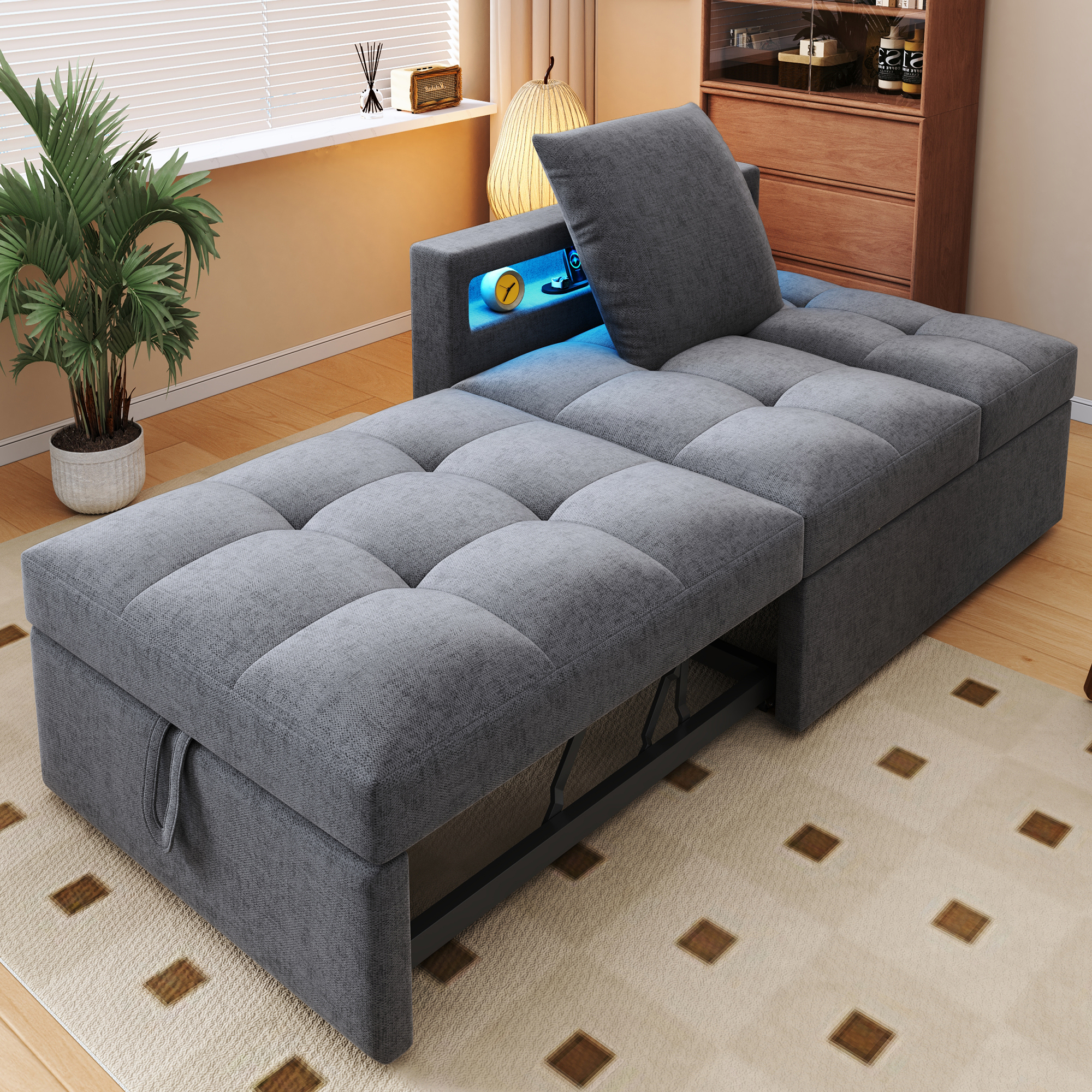 Lit avec rangement 177x68x65 cm pour 2 personnes avec tiroirs intégrés et charge USB Type-C
