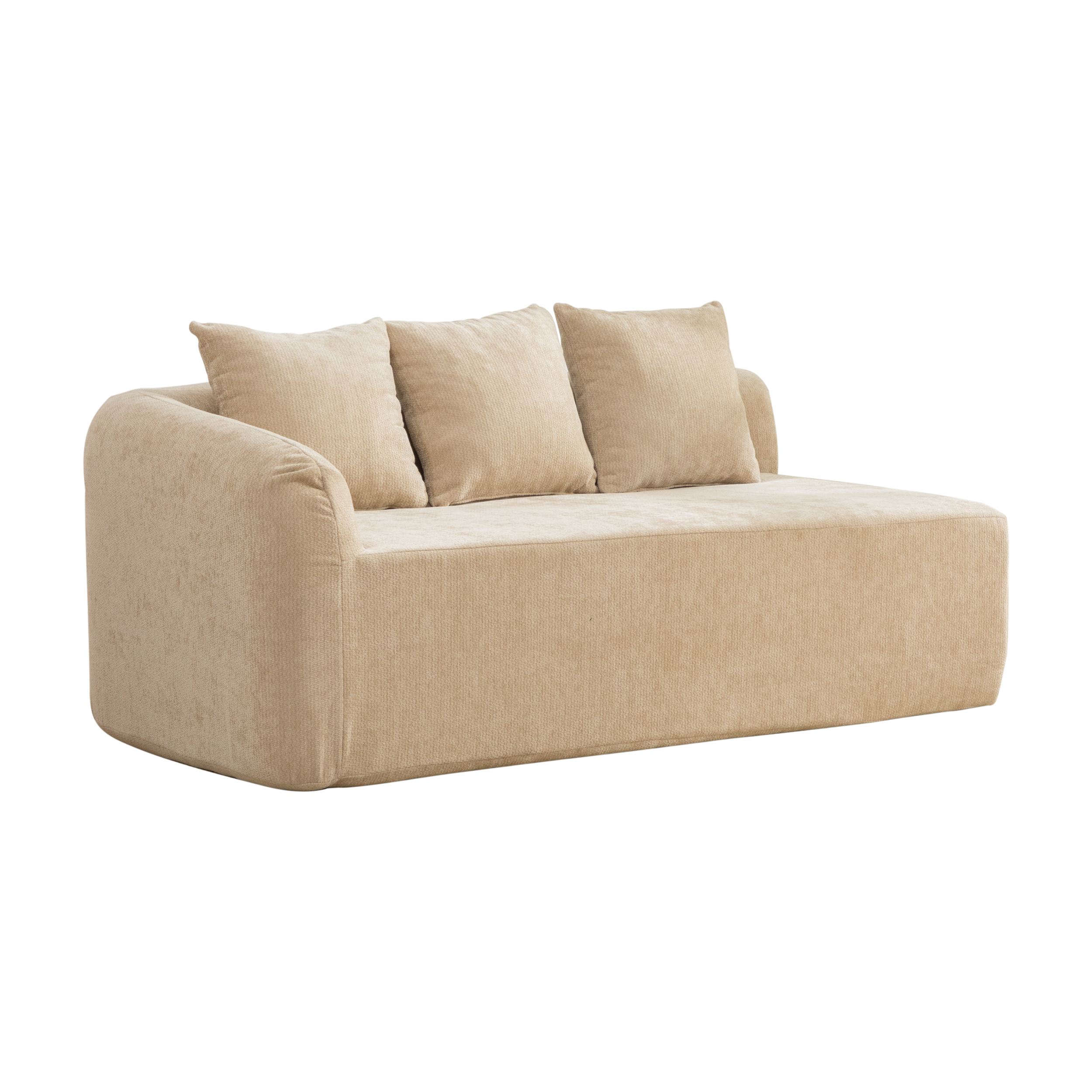 Canapé modulable chenille couleur kaki clair, structure légère et antidérapante pour salon moderne, confort rembourré immédiat