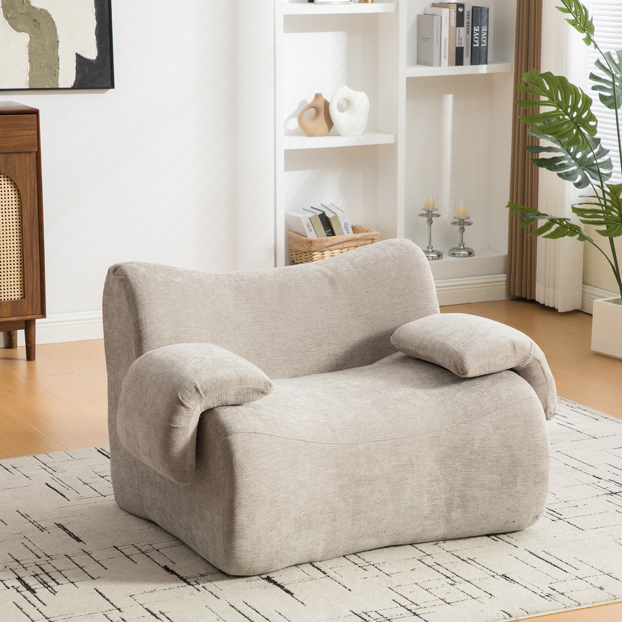 Canapé modulable en tissu Chenille gris avec rangement intégré, design contemporain pour salon moderne