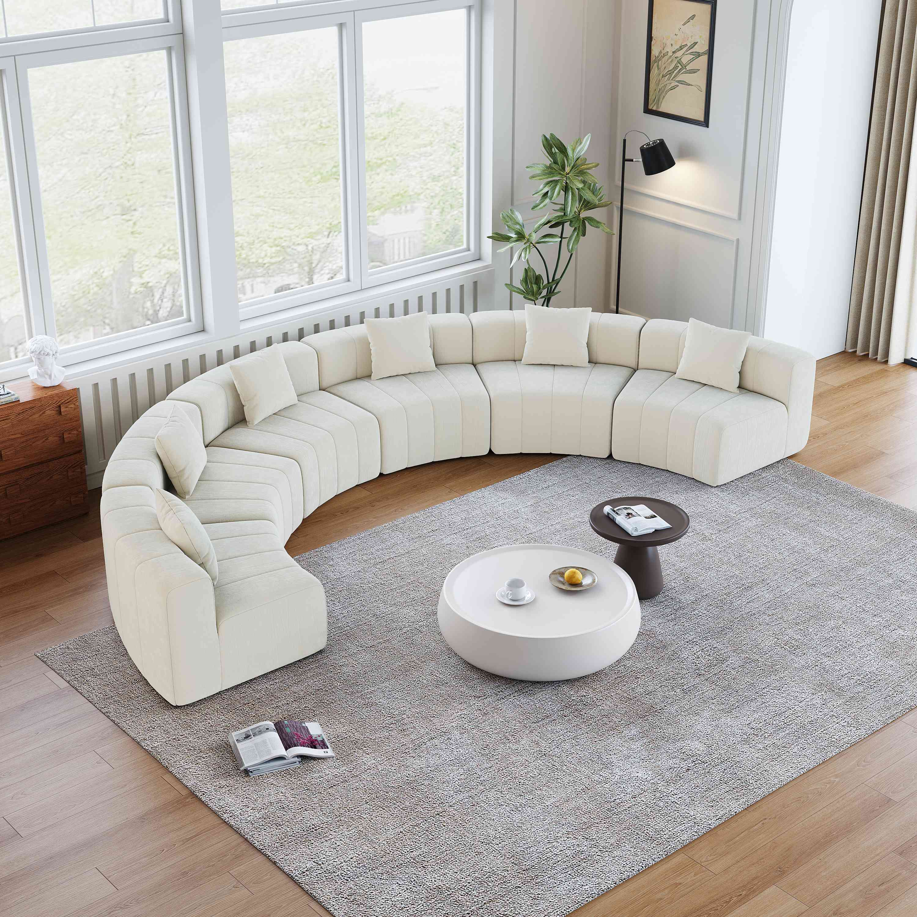 Canapé Modulable Beige en Chenille avec 2 Coussins Design Touches de Piano Sans Montage pour Salon Chambre Bureau