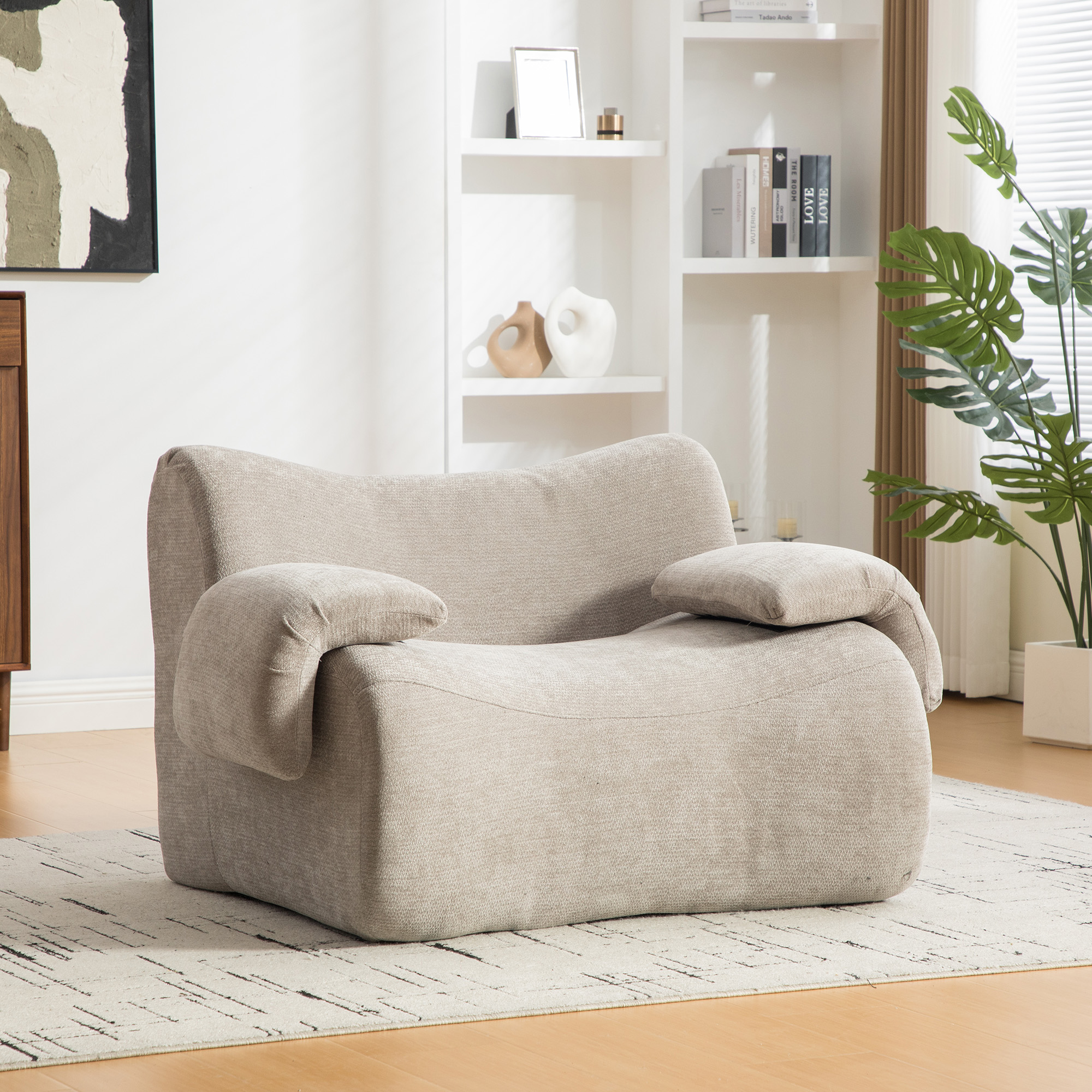 Canapé modulable en tissu Chenille gris avec rangement intégré, design contemporain pour salon moderne