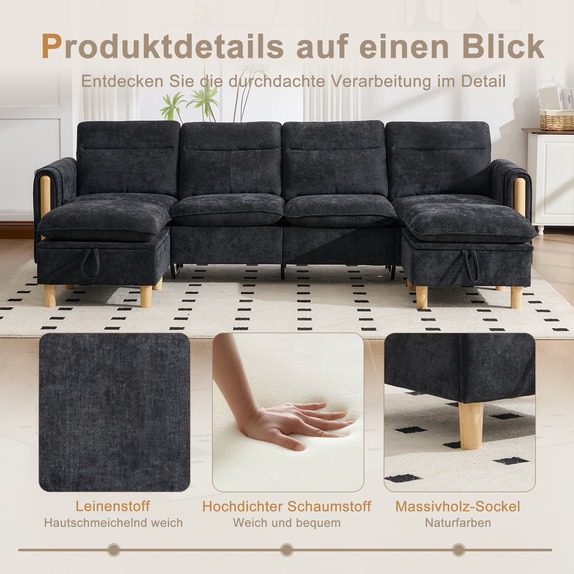 Chenille noire et structure en bois massif