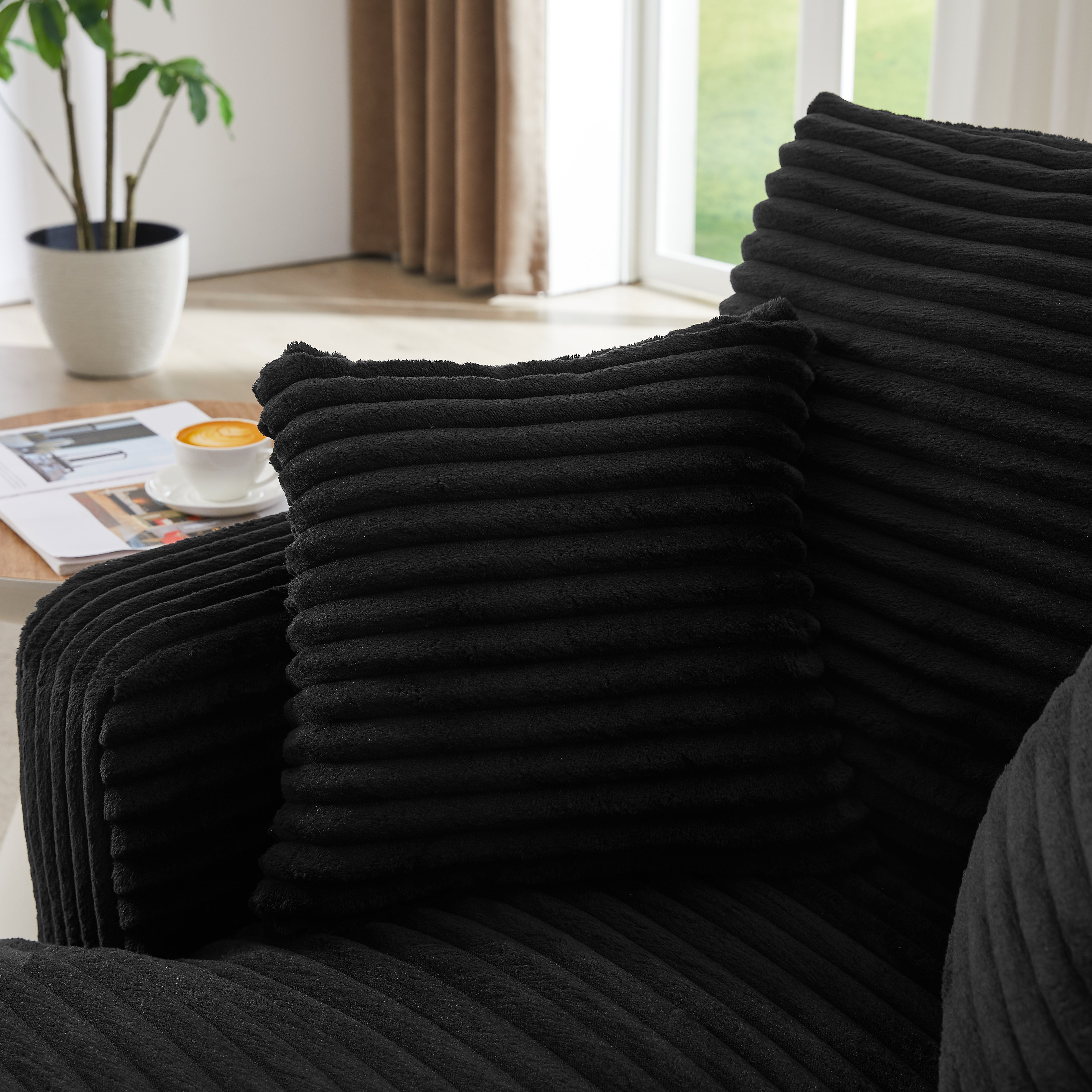 Méridienne Convertible Style Lit de Repos - Canapé Design Noir Tissu Côtelé Pour Salon Contemporain