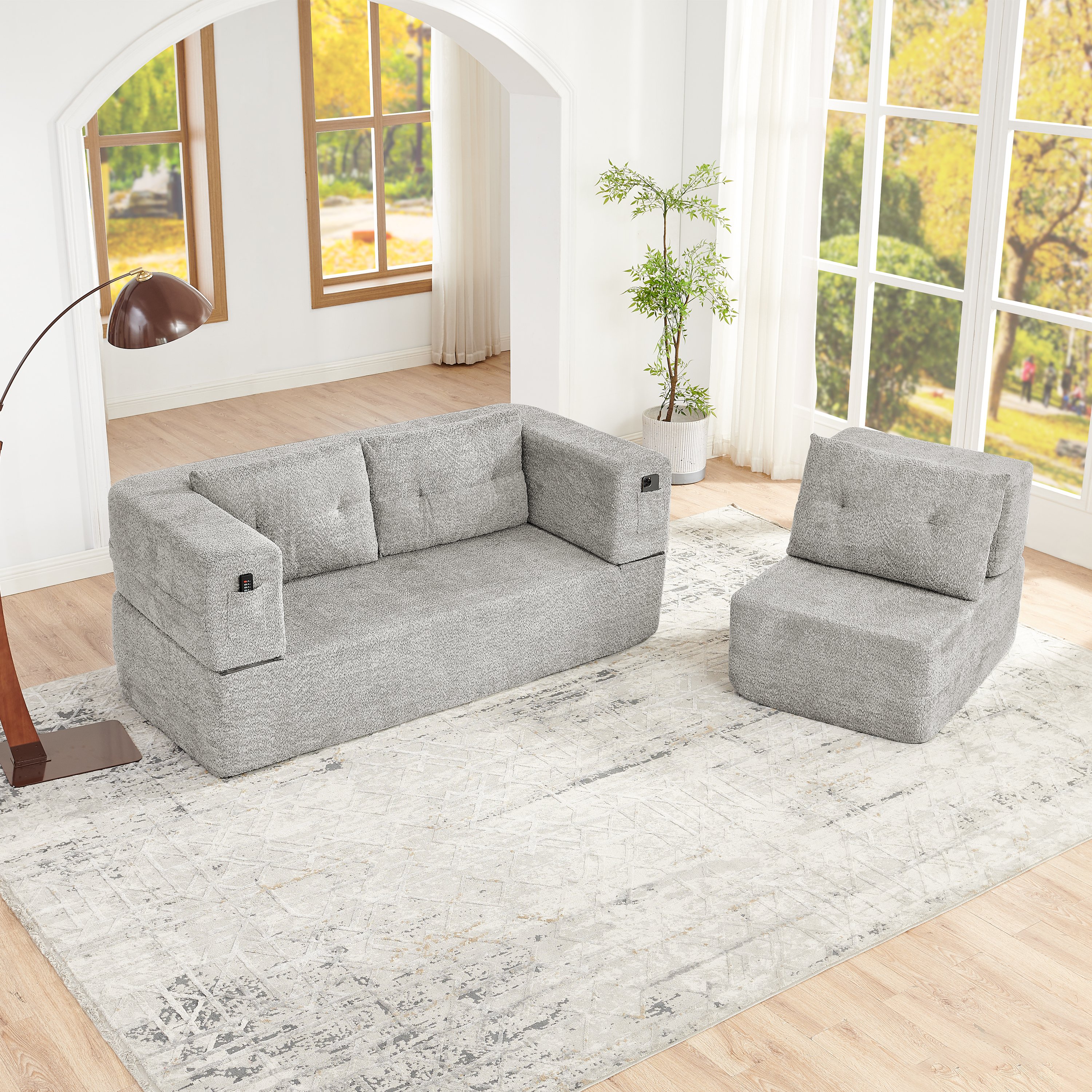 Fauteuil Pliable Canapé Lit Compact Transformable Mousse à Mémoire de Forme avec Pochettes