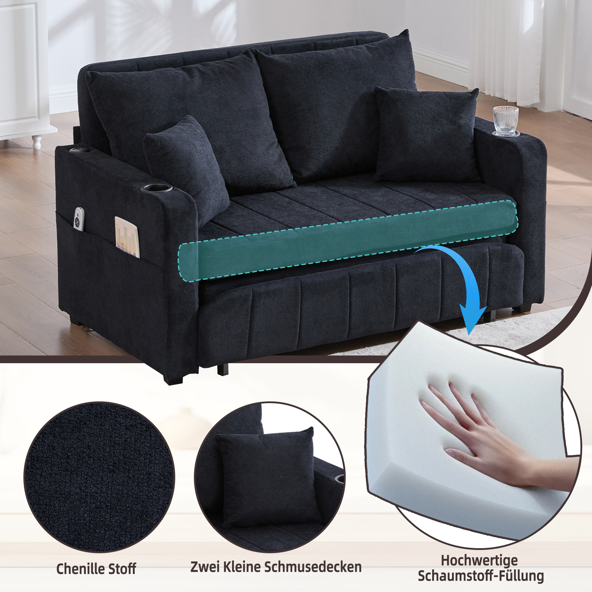 Chenille douce et mousse haute densité