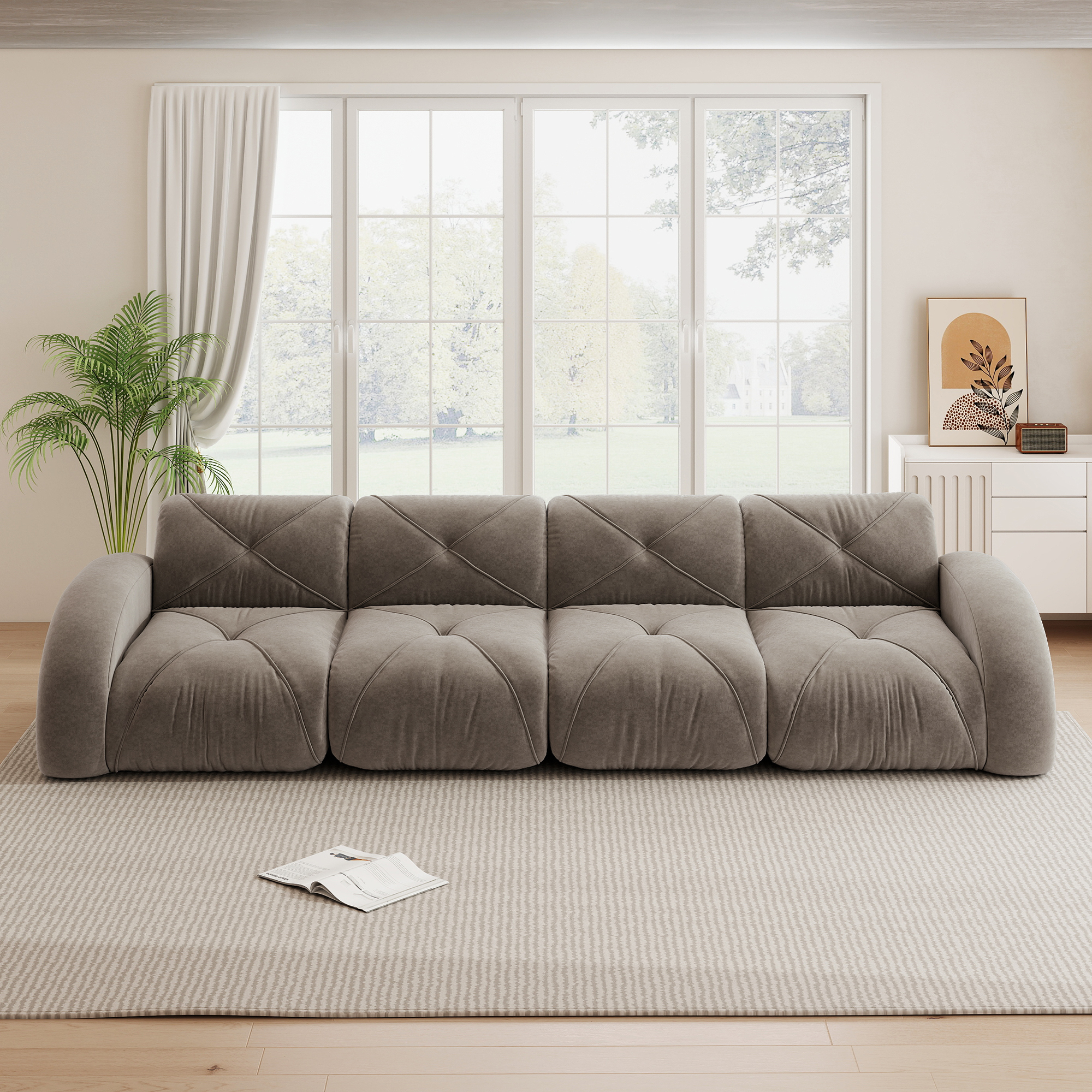 Canapé modulable extra large 358 cm, confort moelleux avec mousse 32D haute densité, structure stable et antidérapante