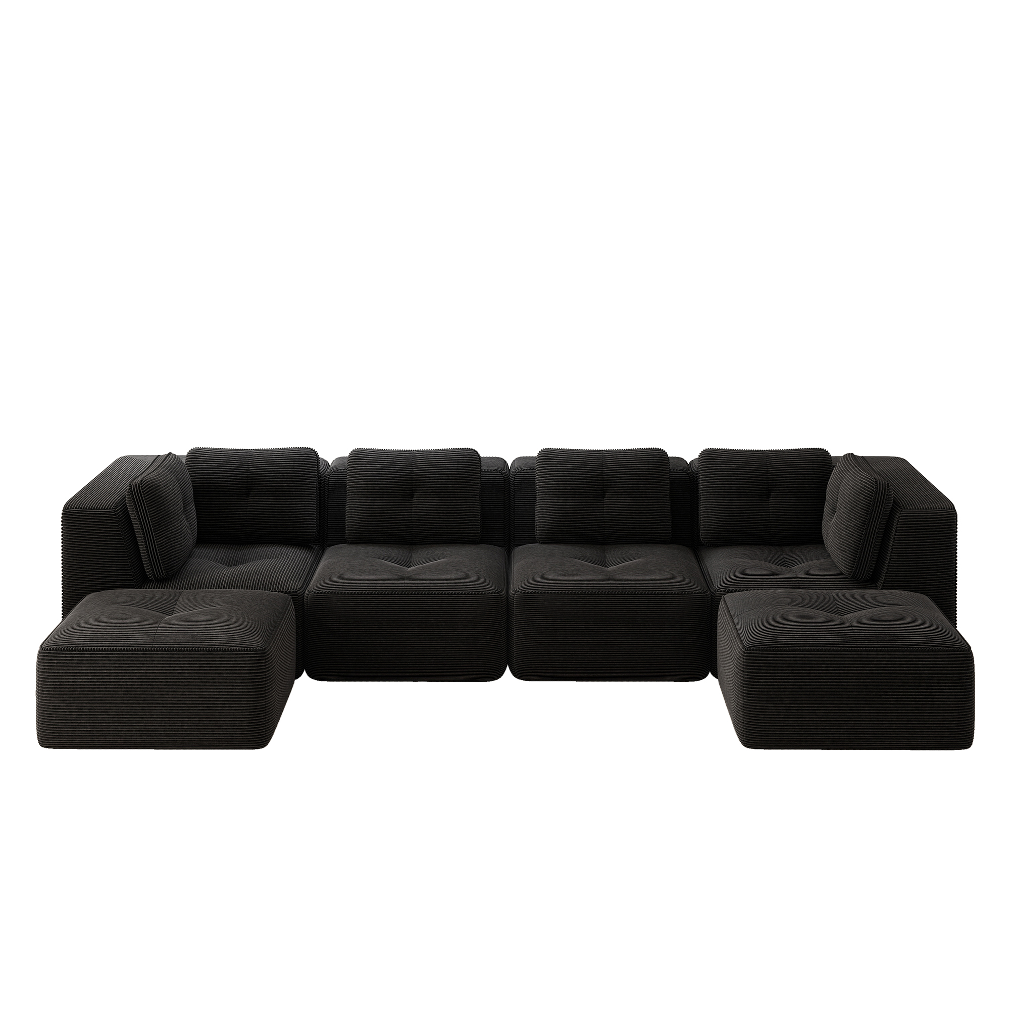 Canapé Modulable Noir Sans Cadre Avec Ottoman Confort Profond Antidérapant Salon Moderne Facile Assemblage