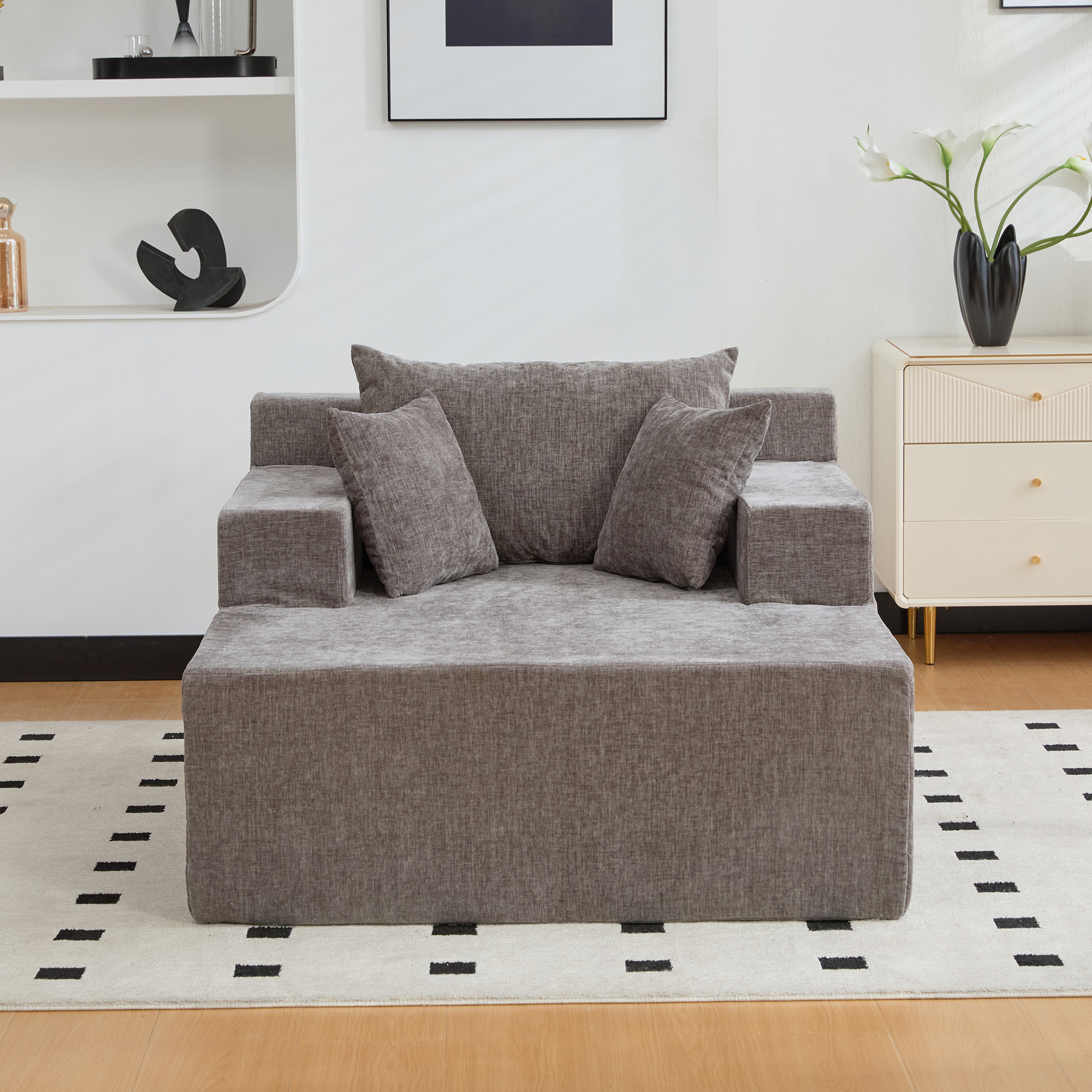 Canapé Modulable en Tissu Chenille Gris - Canapé Compressé Sans Montage pour Salon Moderne
