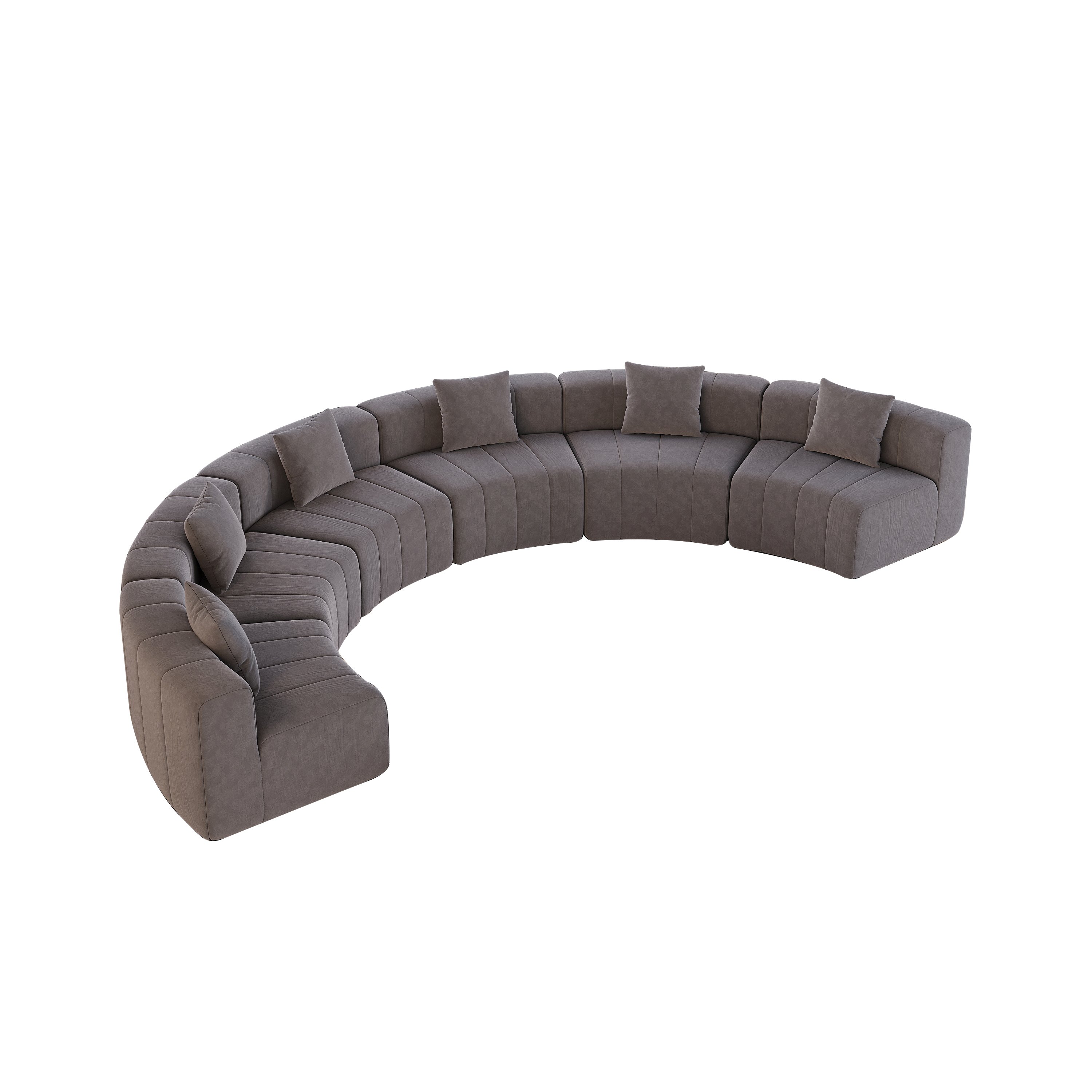 Canapé Modulable Gris en Tissu Chenille avec Coussins, Design Courbe Style Piano pour Salon Contemporain et Bureau