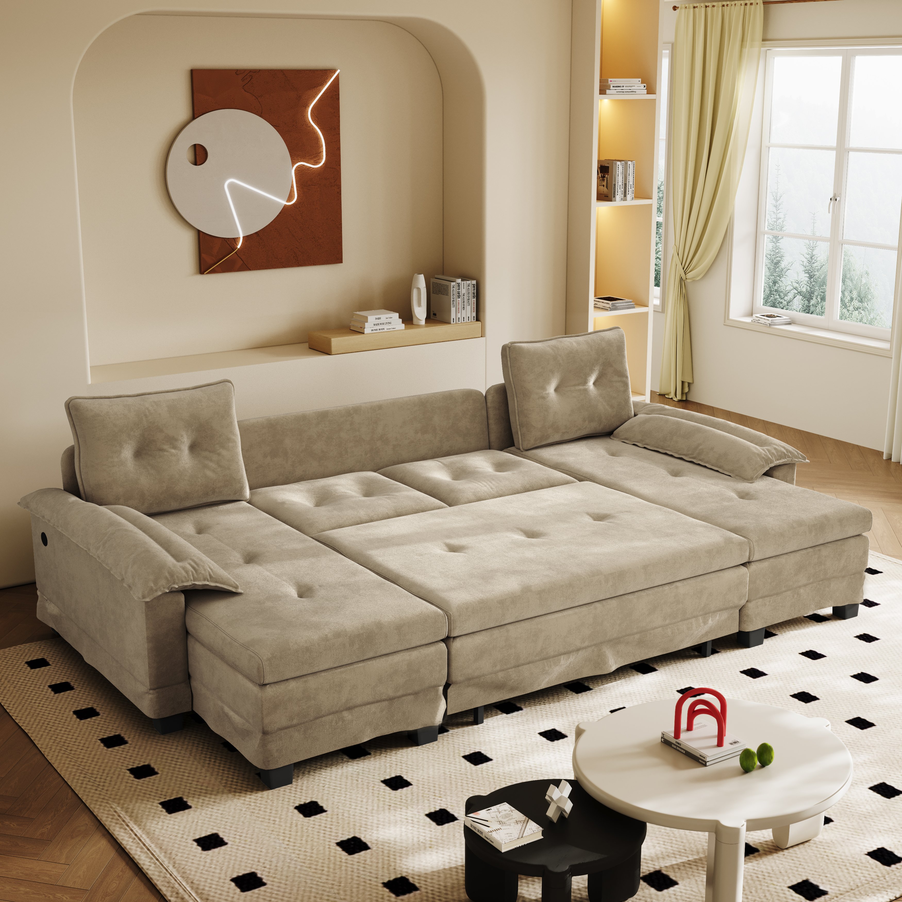 Fauteuil Relax En U Avec Prise USB Intégrée Et Coussins D'accoudoirs Amovibles Pour Salon Moderne Et Confortable
