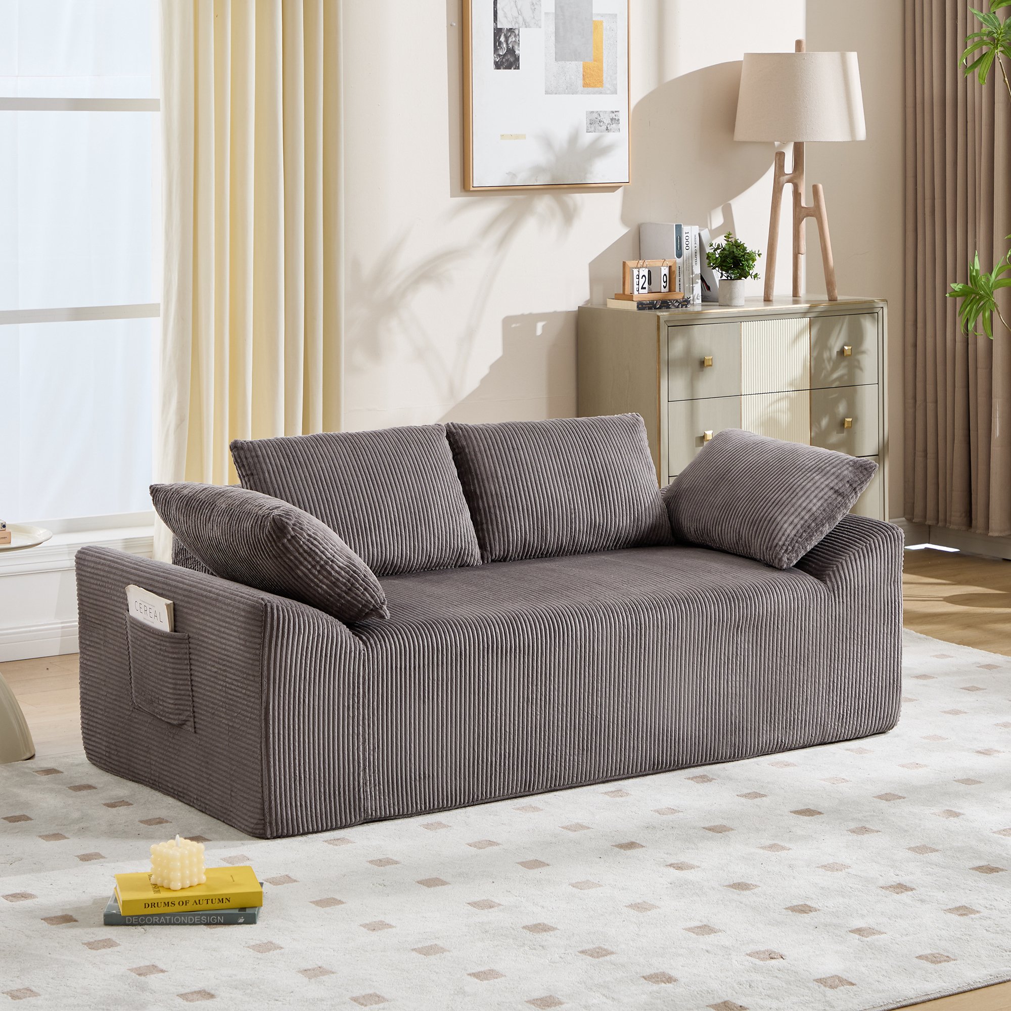 Canapé Droit Sans Assemblage, Mousse Haute Densité, Design Épuré Pour Salon Chambre Bureau, Couleur Brown Gray