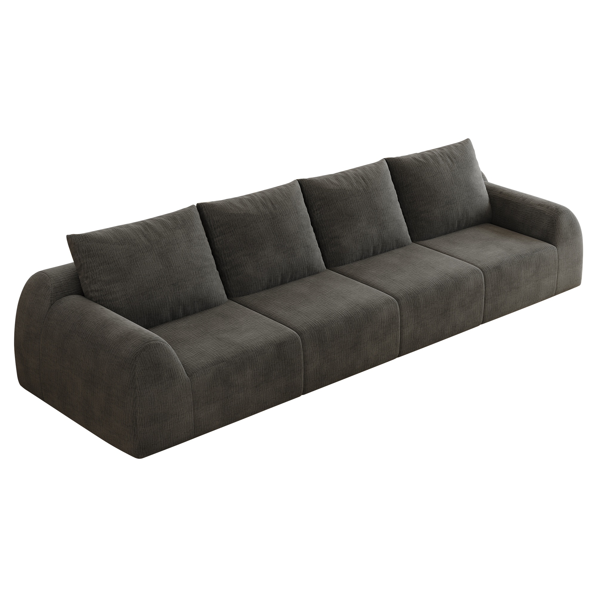 Canapé droit 3 places en tissu chenille gris foncé, mousse haute élasticité, sans montage, dimensions 324x95x85 cm pour salon