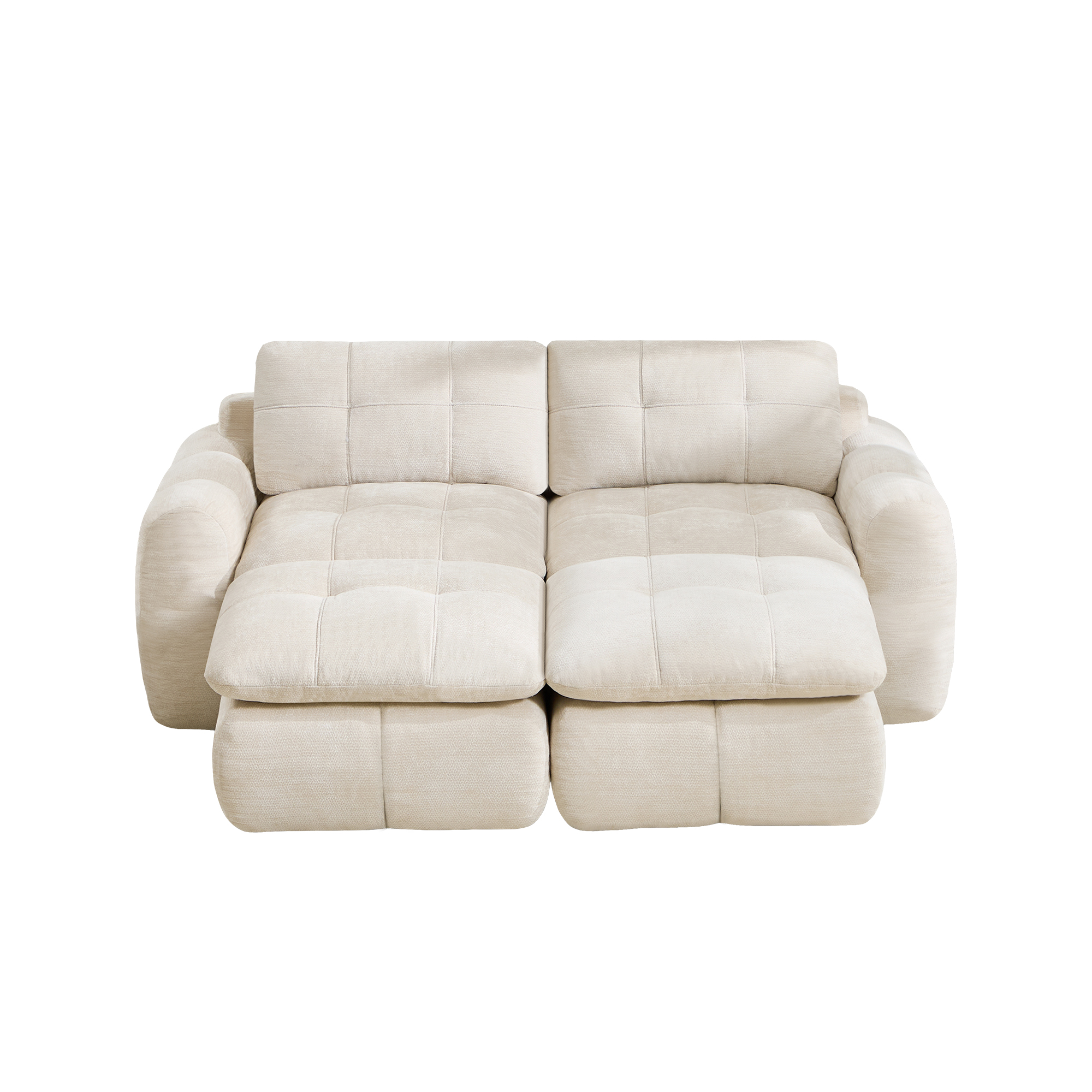 Canapé Modulable 2 Places Beige en Chenille, Design Nuage Sans Cadre avec 2 Ottomans Inclus pour Salon et Appartement