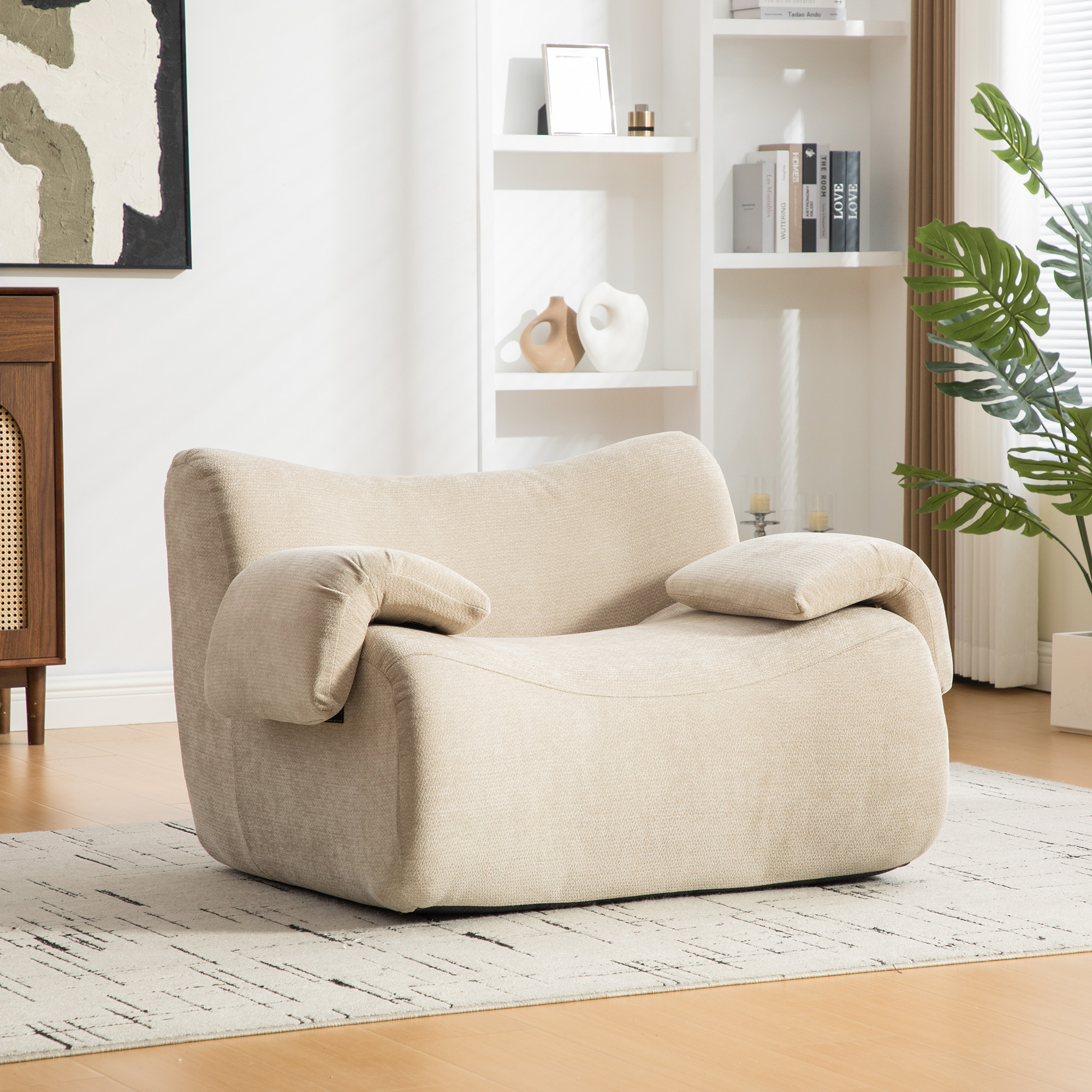 Canapé Modulable Chenille Compressé, Design Salon Moderne, Coussins Mousse Haute Élasticité 30D, Couleur Beige Clair, Structure Antidérapante