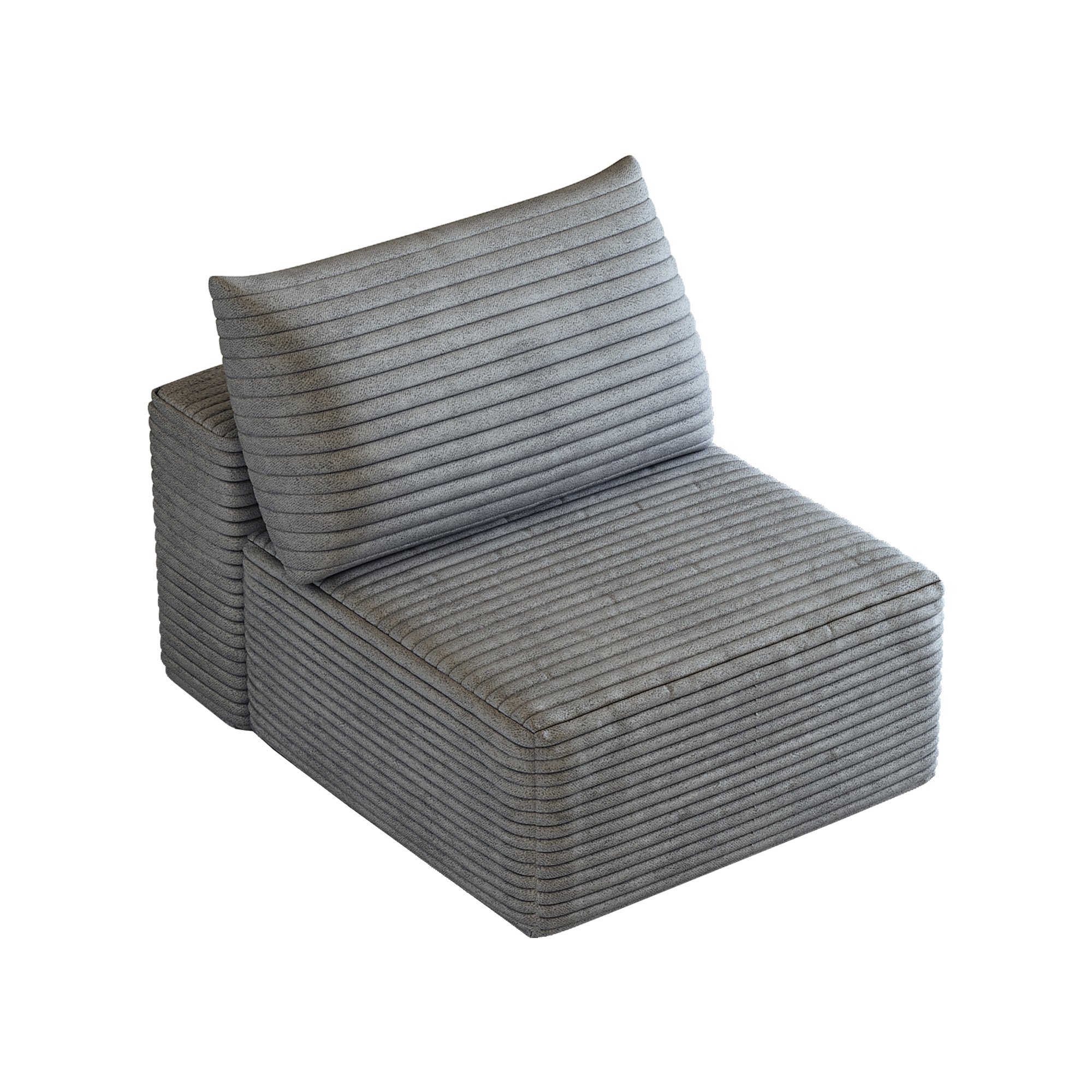 Canapé une place gris en tissu velours côtelé sans montage, structure modulaire avec dossier réversible pour salon ou chambre