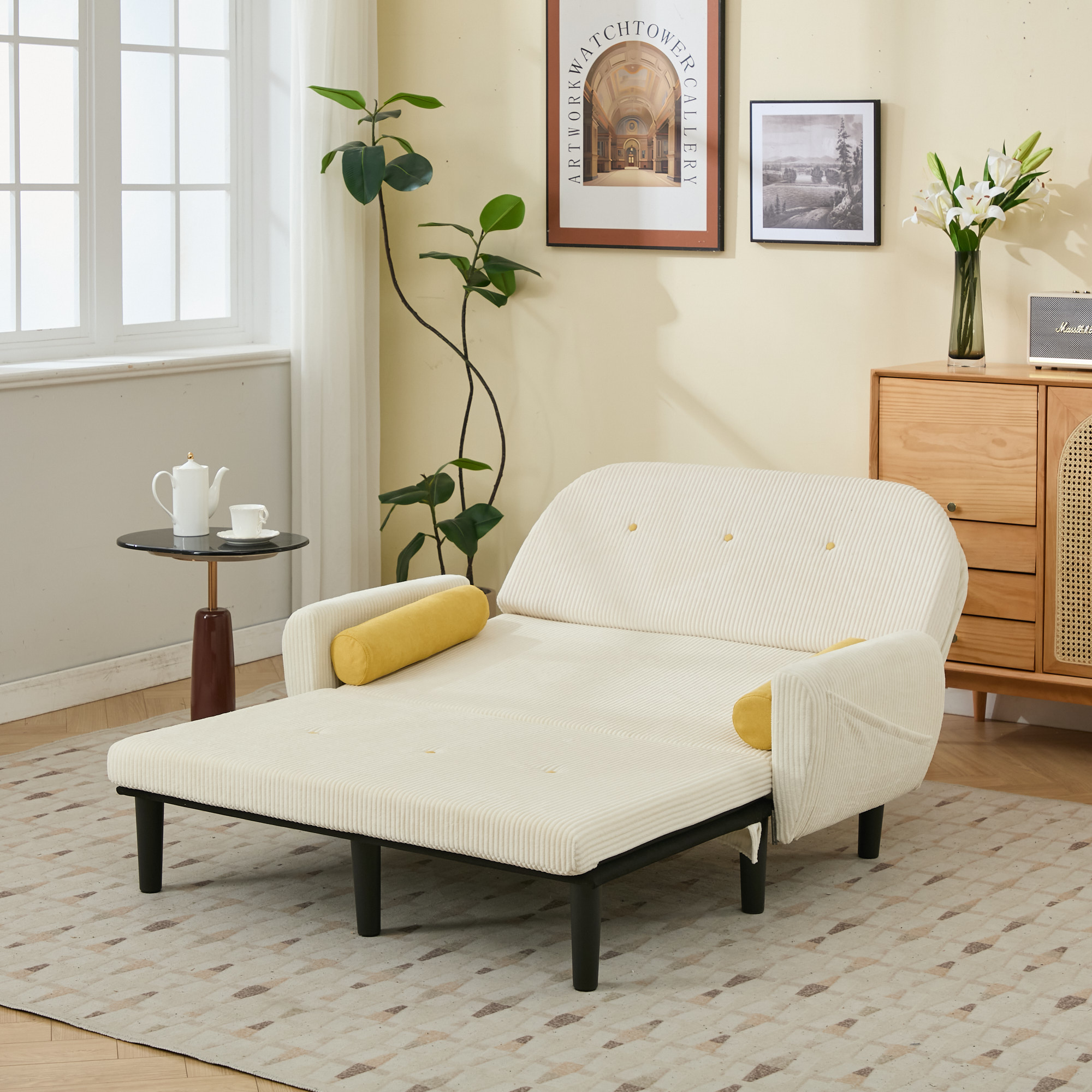 Canapé lit convertible avec dossier réglable et rangement intégré, Fauteuil relax ergonomique 2 places pour détente
