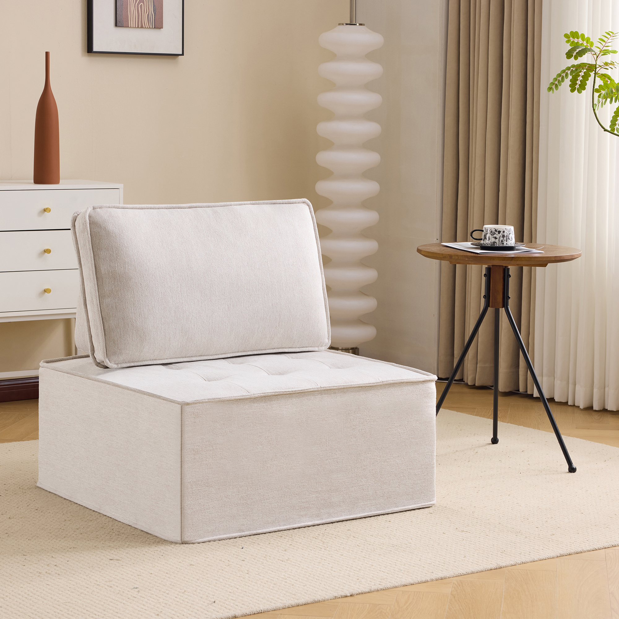 Fauteuil Ergonomique Léger À Monter Soi-Même Avec Tiroir De Rangement Intégré Beige