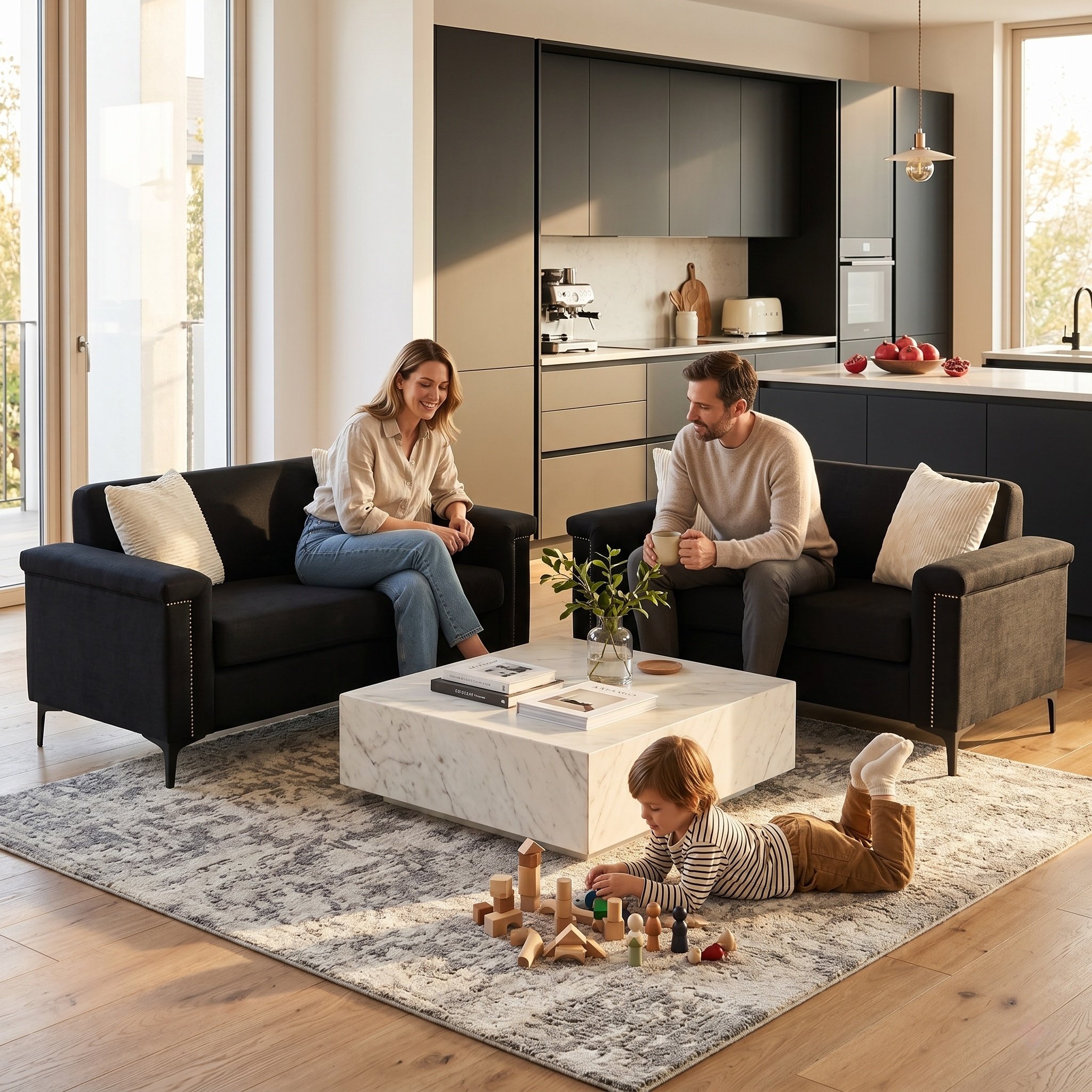 Canapé Droit 2 Places Noir – Dimensions Compactes 172x73,5 cm Idéales Pour Petits Espaces Studios Et Appartements Modernes