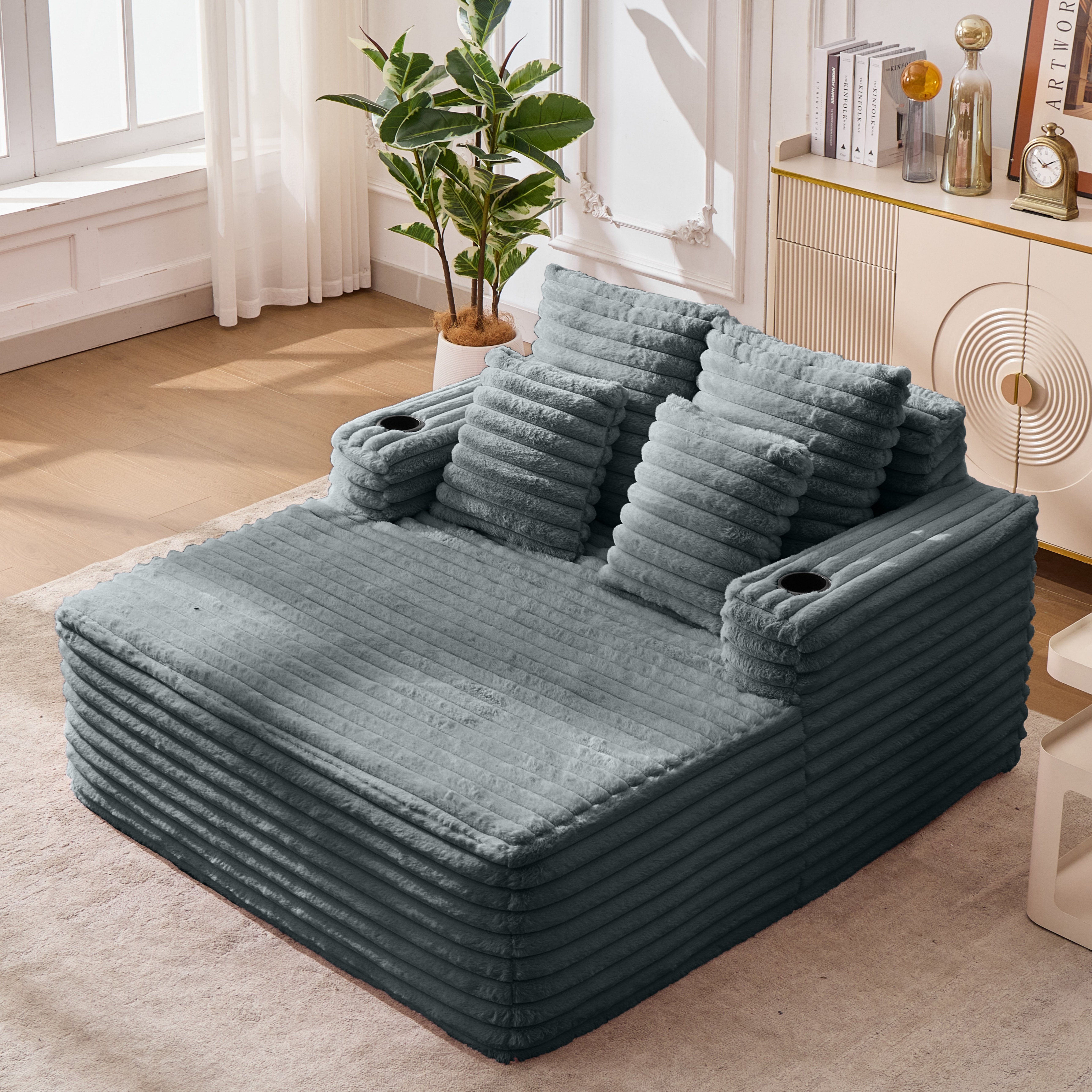 Canapé méridienne surdimensionné en fausse fourrure gris foncé, sans montage, pour salon ou chambre d'amis