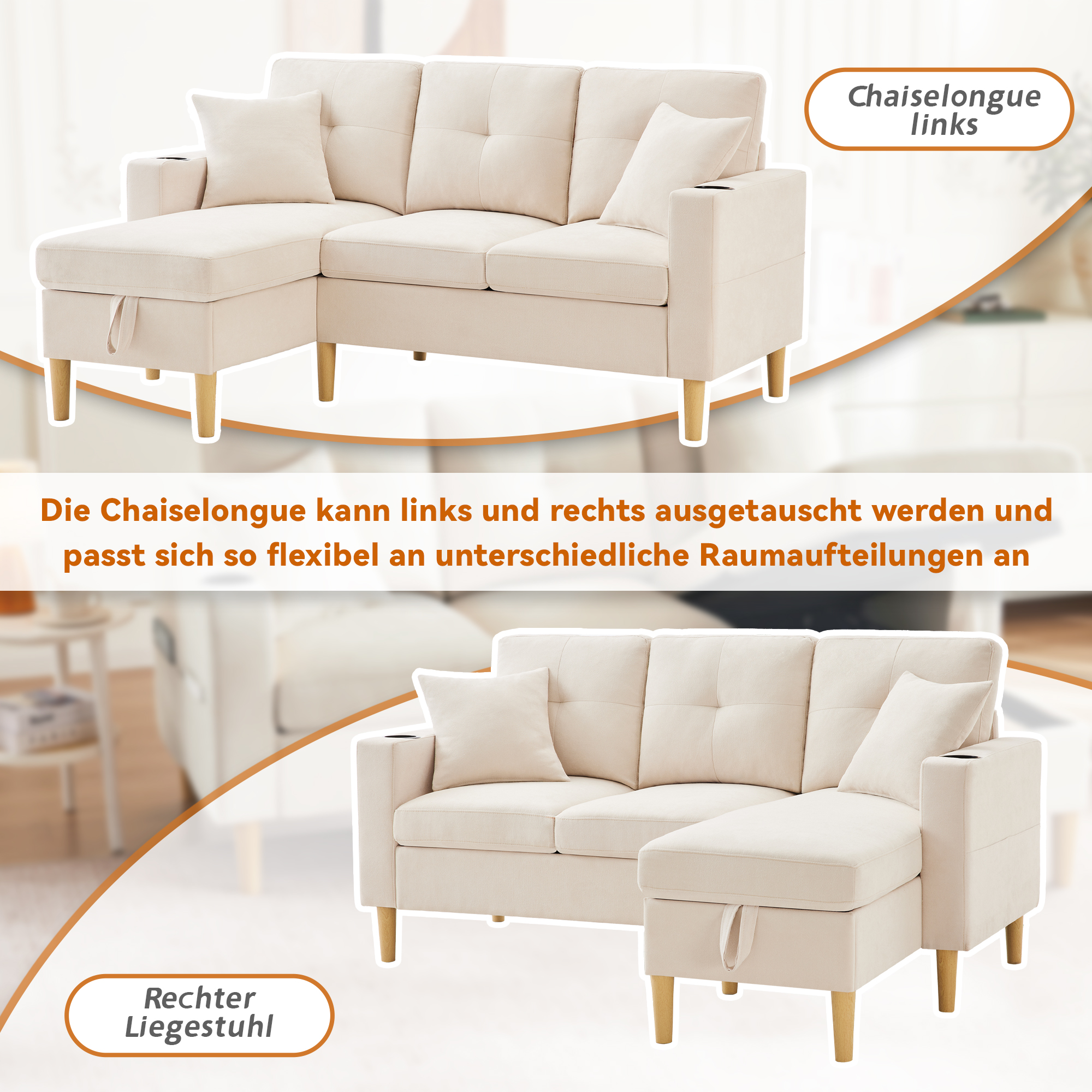 Chaiselongue réversible à gauche ou à droite