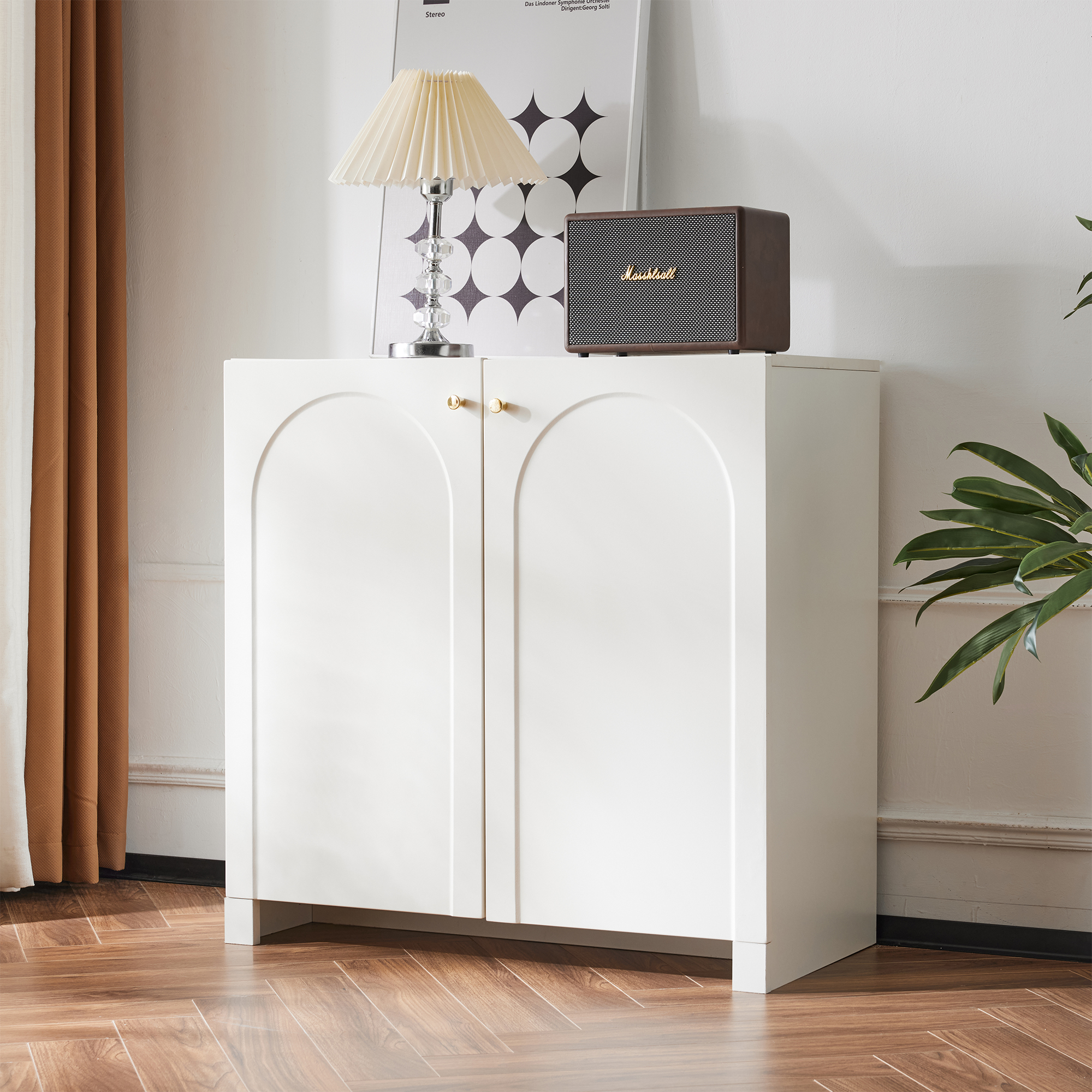 Buffet Blanc Haut 80x40x80 cm avec 2 Portes et Tiroirs Intégrés pour Rangement Salon ou Chambre