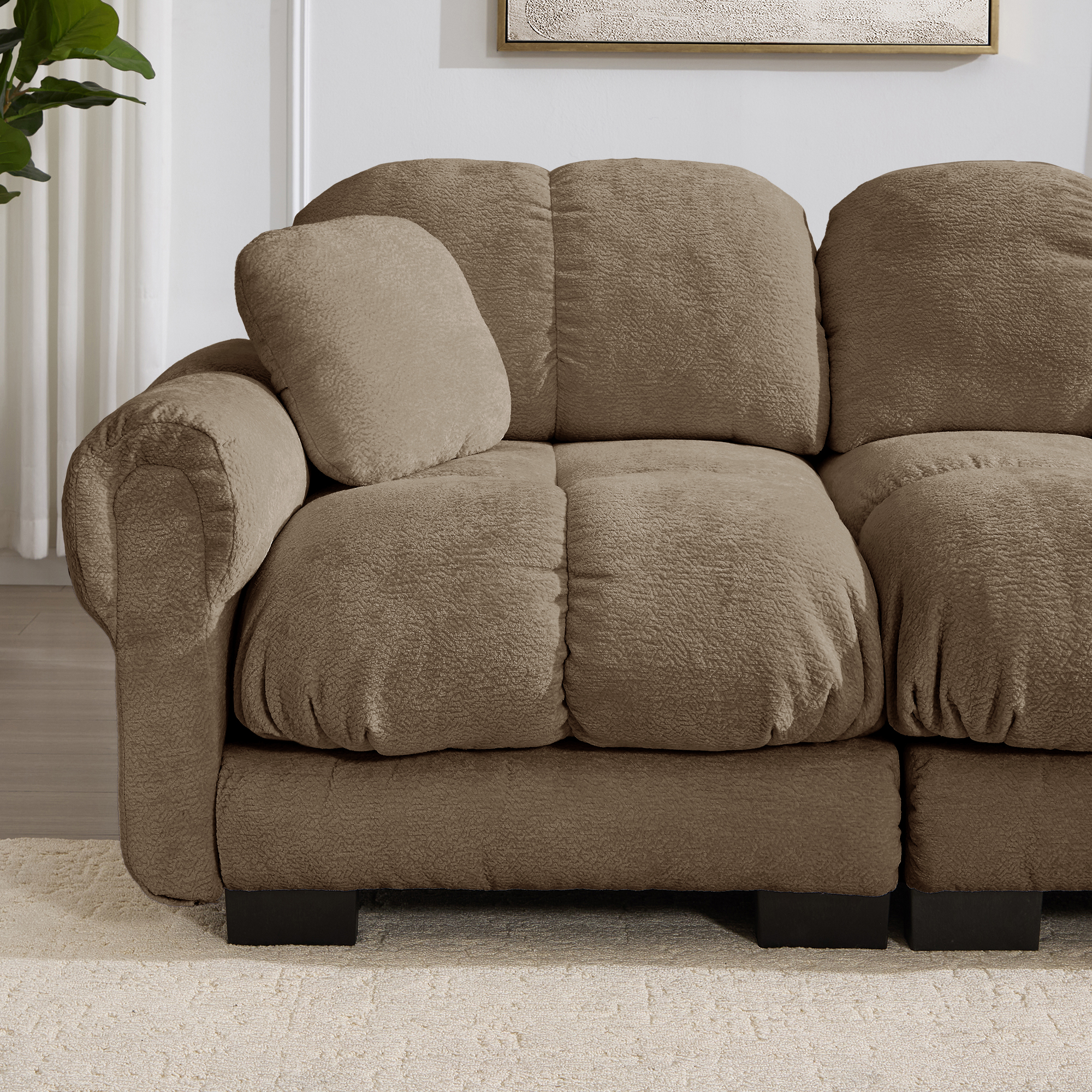 Canapé Modulable 2 Places en Tissu Chenille Marron, Design Élégant avec Coussins Rembourrés Ergonomiques pour Salon Contemporain