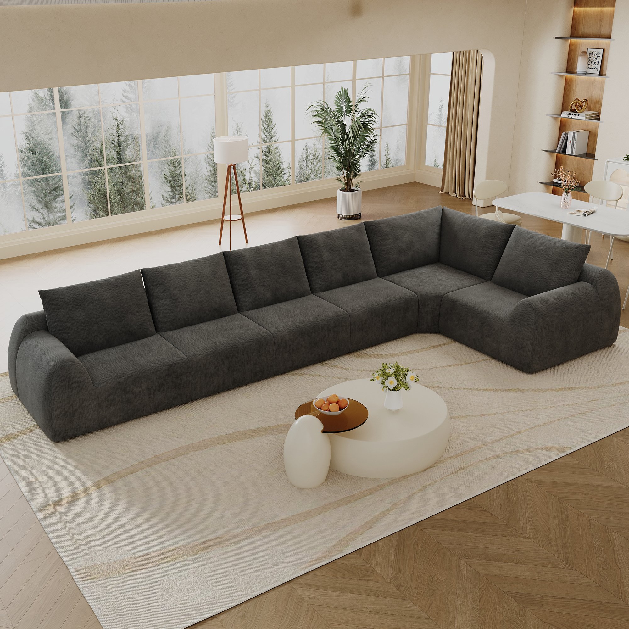 Canapé droit sans montage 401x200 cm, mousse haute élasticité confortable, tissu chenille gris foncé, livraison facile