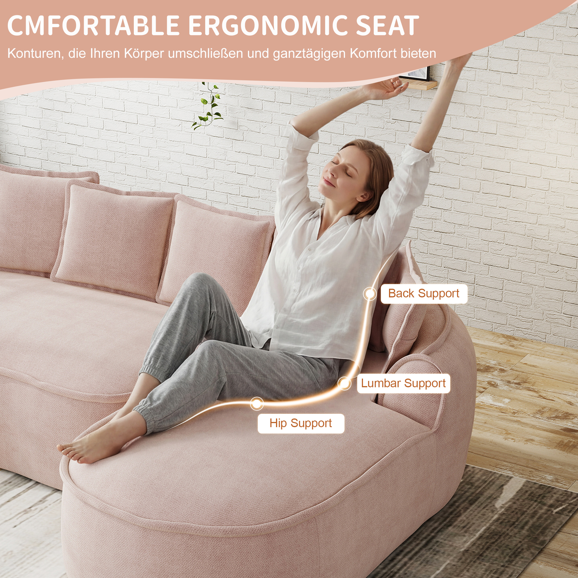 Méridienne Canapé Modulable 4 Places Profond avec Coussins Inclus, Design Contemporain Sans Cadre pour Salon Confortable